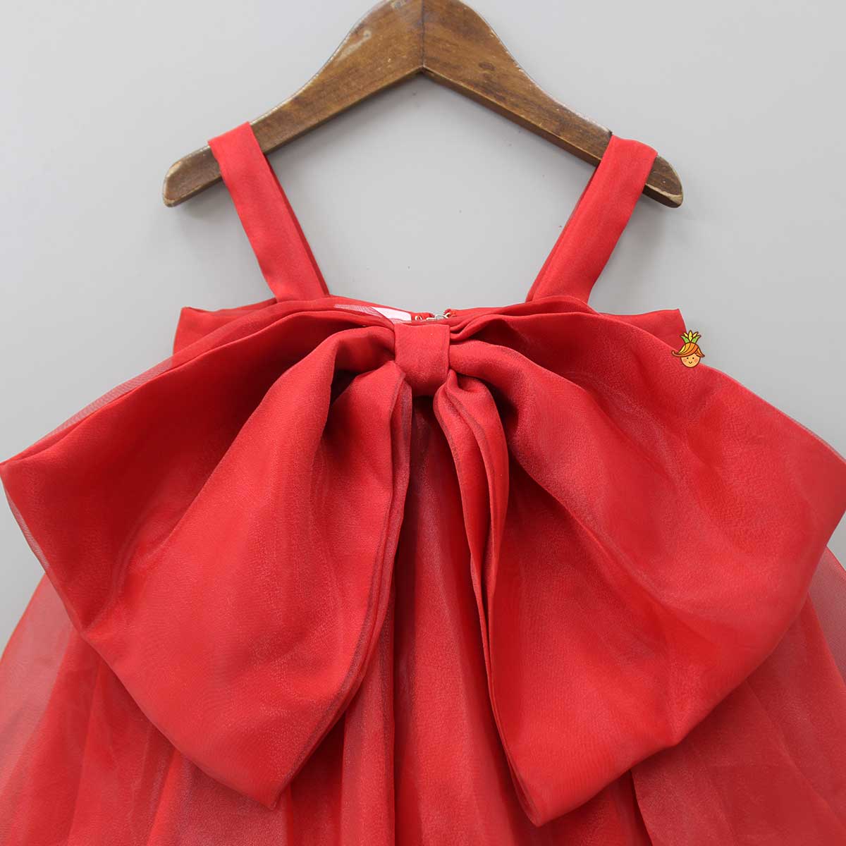 Oversized Bow Organza Red Strappy Dress - Image 3
