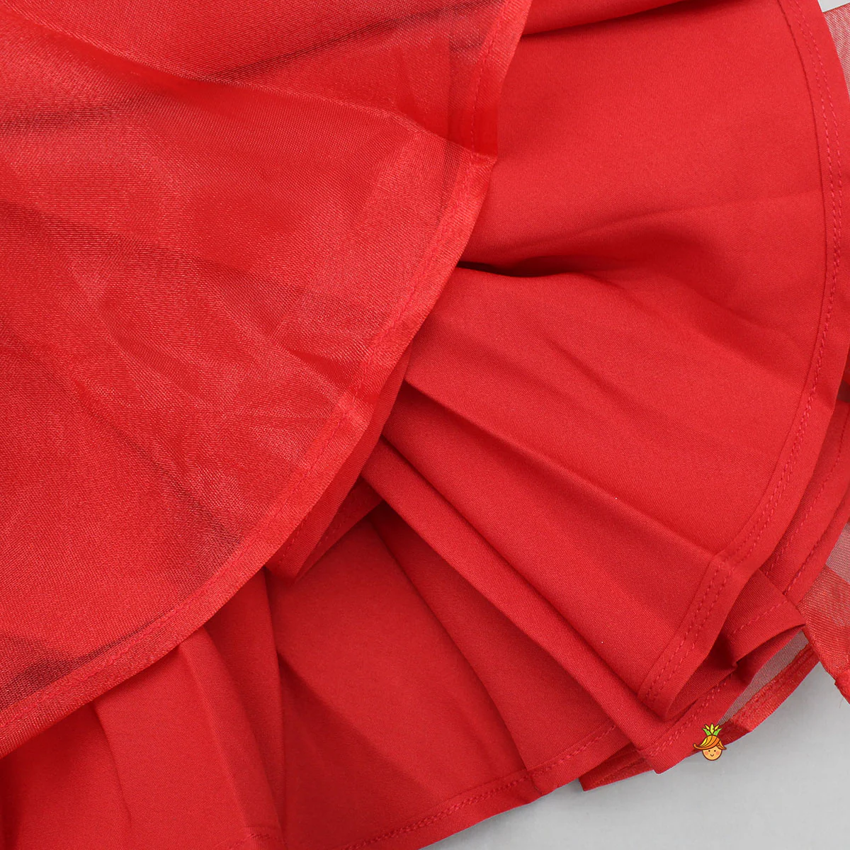 Oversized Bow Organza Red Strappy Dress - Image 4
