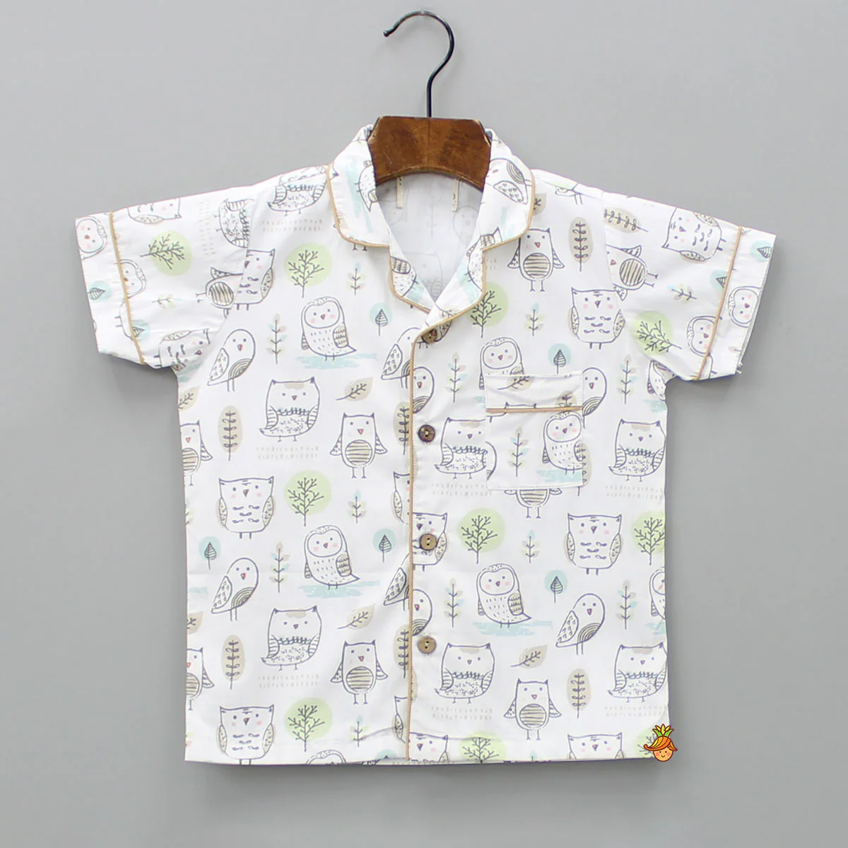 Owl Printed Off White Sleepwear - Image 3