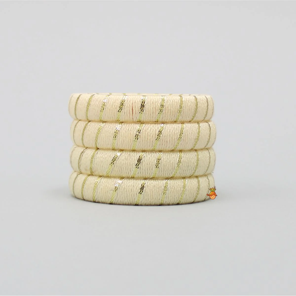 Pale Yellow Thread And Gota Lace Work Bangle - Set Of 4 - Image 2