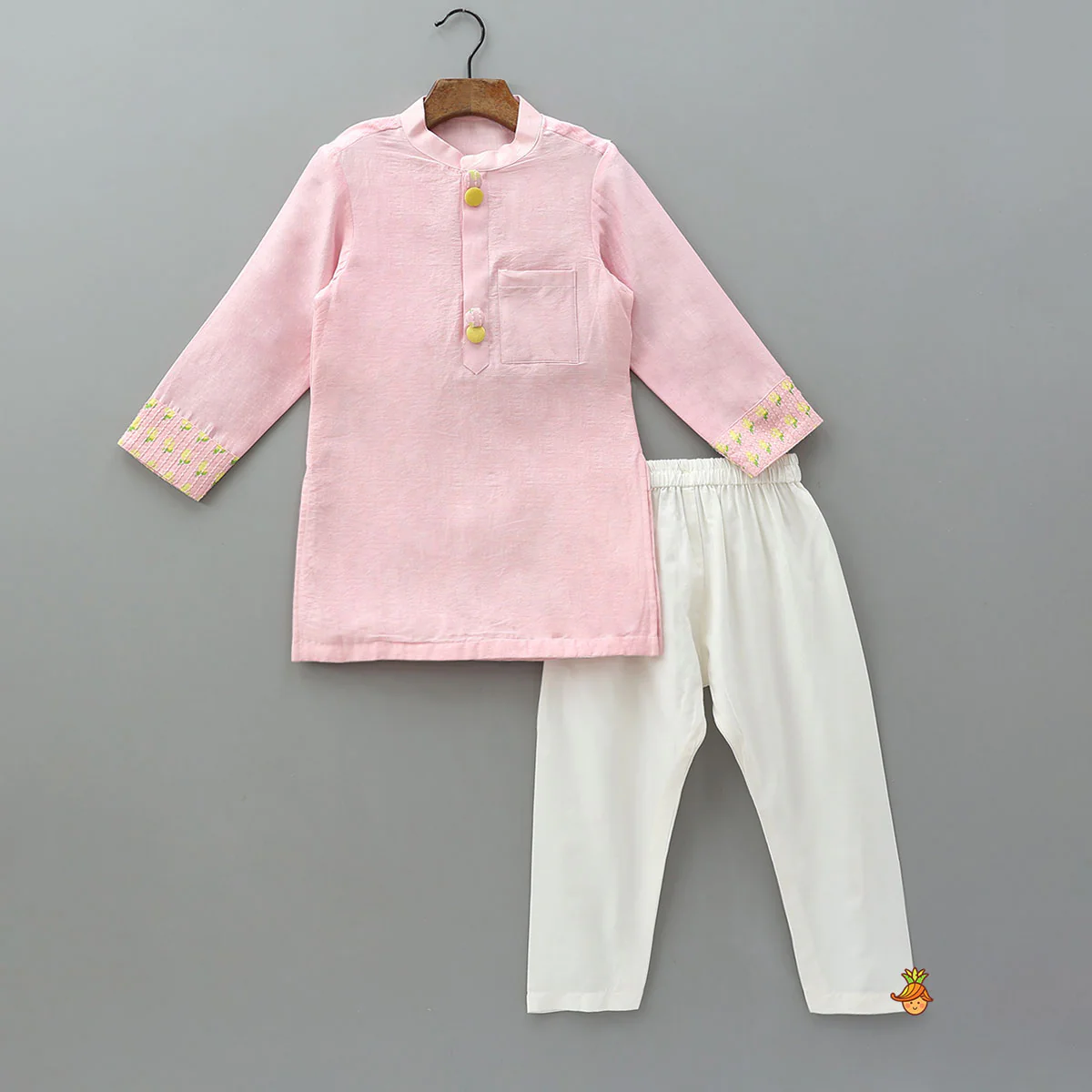 Patch Pocket Kurta With Open Jacket And Pyjama - Image 3
