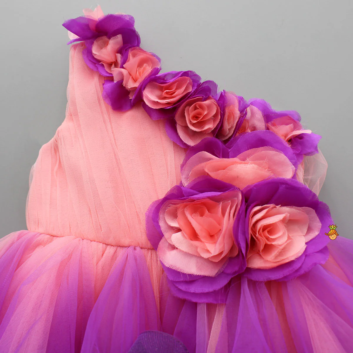 Peach And Purple Ombre Ruffled One Shoulder Gown - Image 3