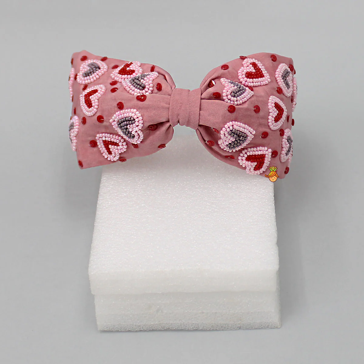 Peach Cute Sweet Heart Embroidered Hair Band - Image 2