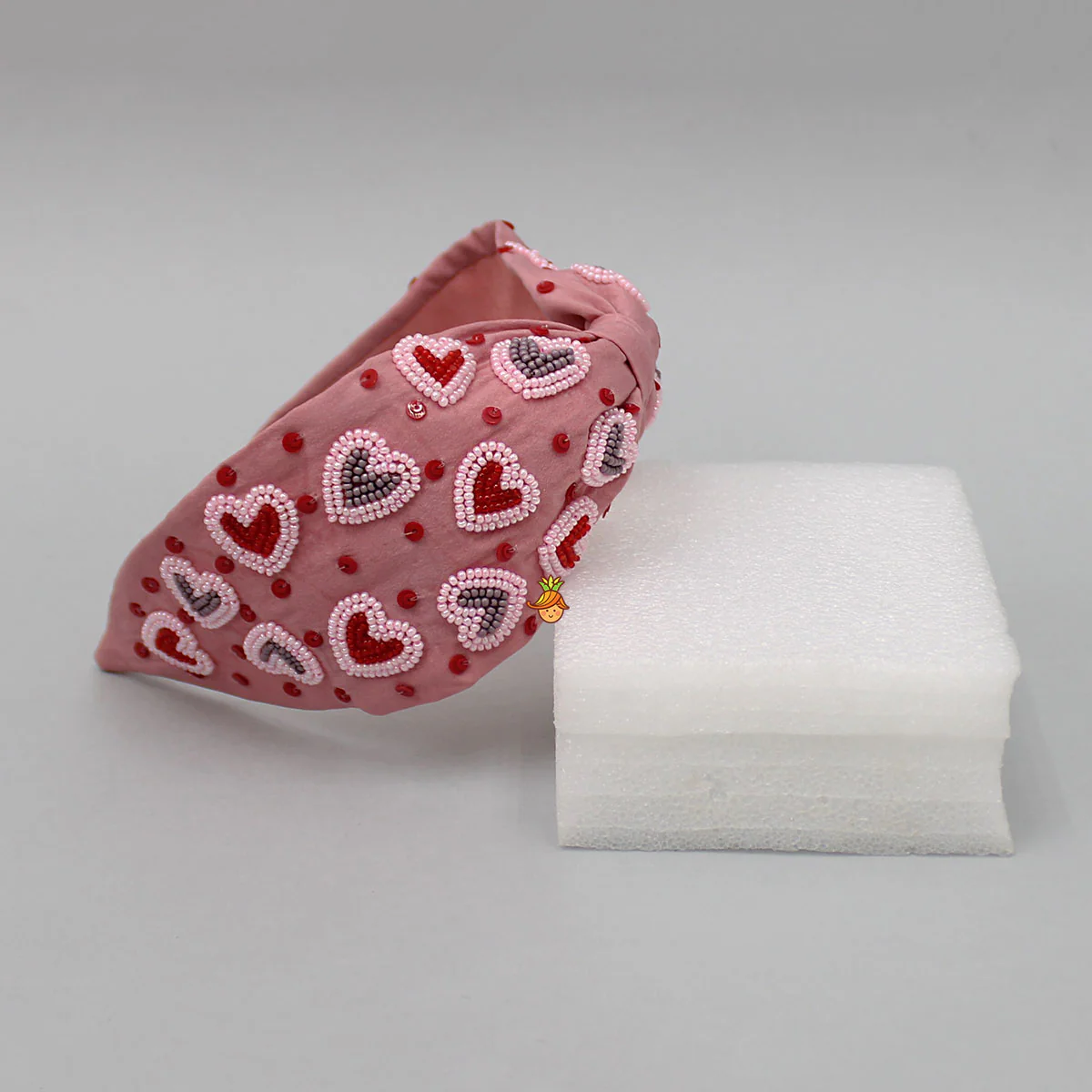 Peach Cute Sweet Heart Embroidered Hair Band - Image 3