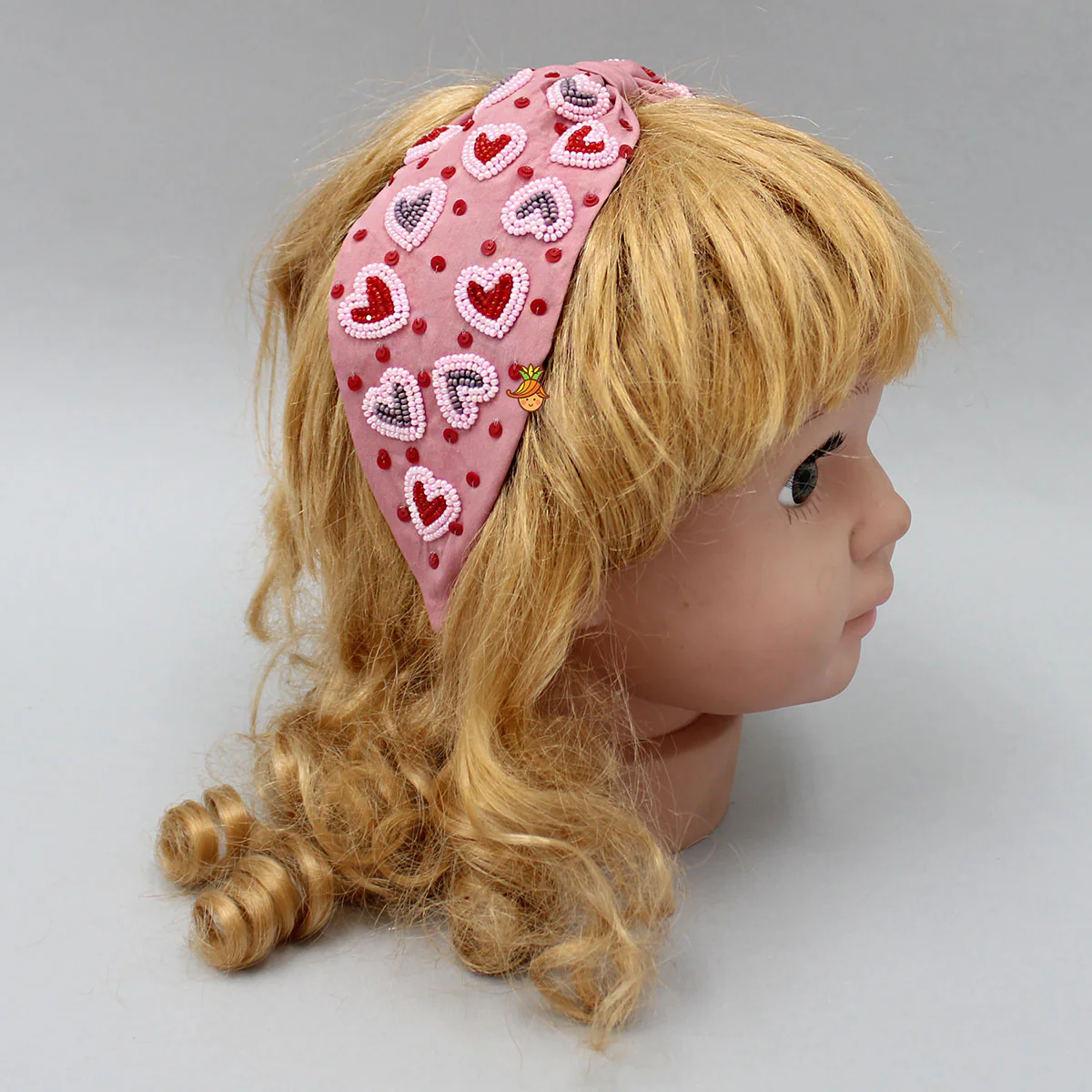 Peach Cute Sweet Heart Embroidered Hair Band - Image 4