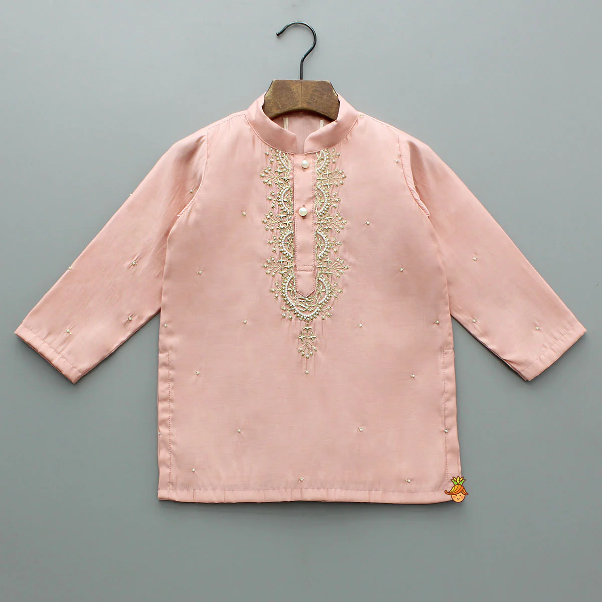 Peach Embroidered Kurta And Pyjama - Image 3