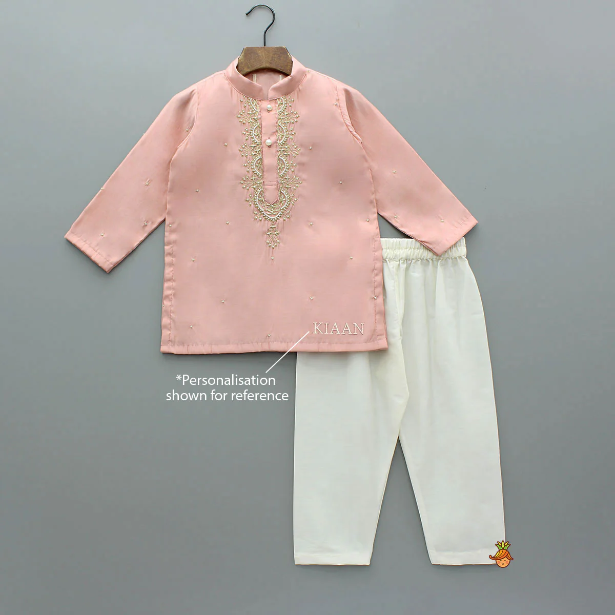 Peach Embroidered Kurta And Pyjama - Image 6