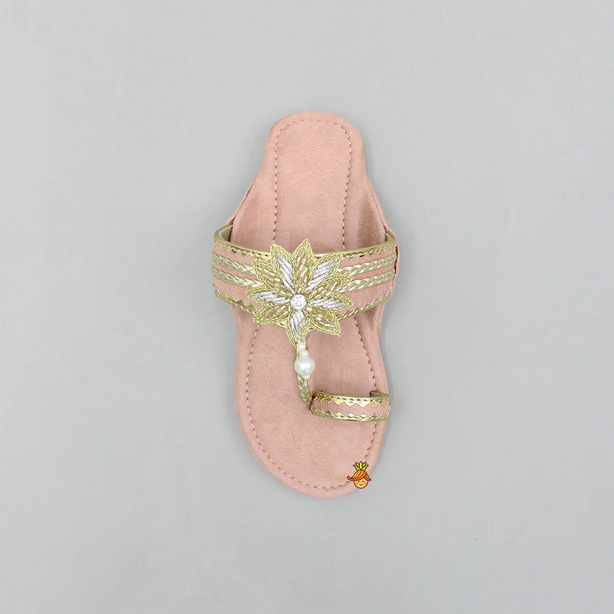 Peach Floral Detailed Embellished Kolhapuri Flats - Image 4