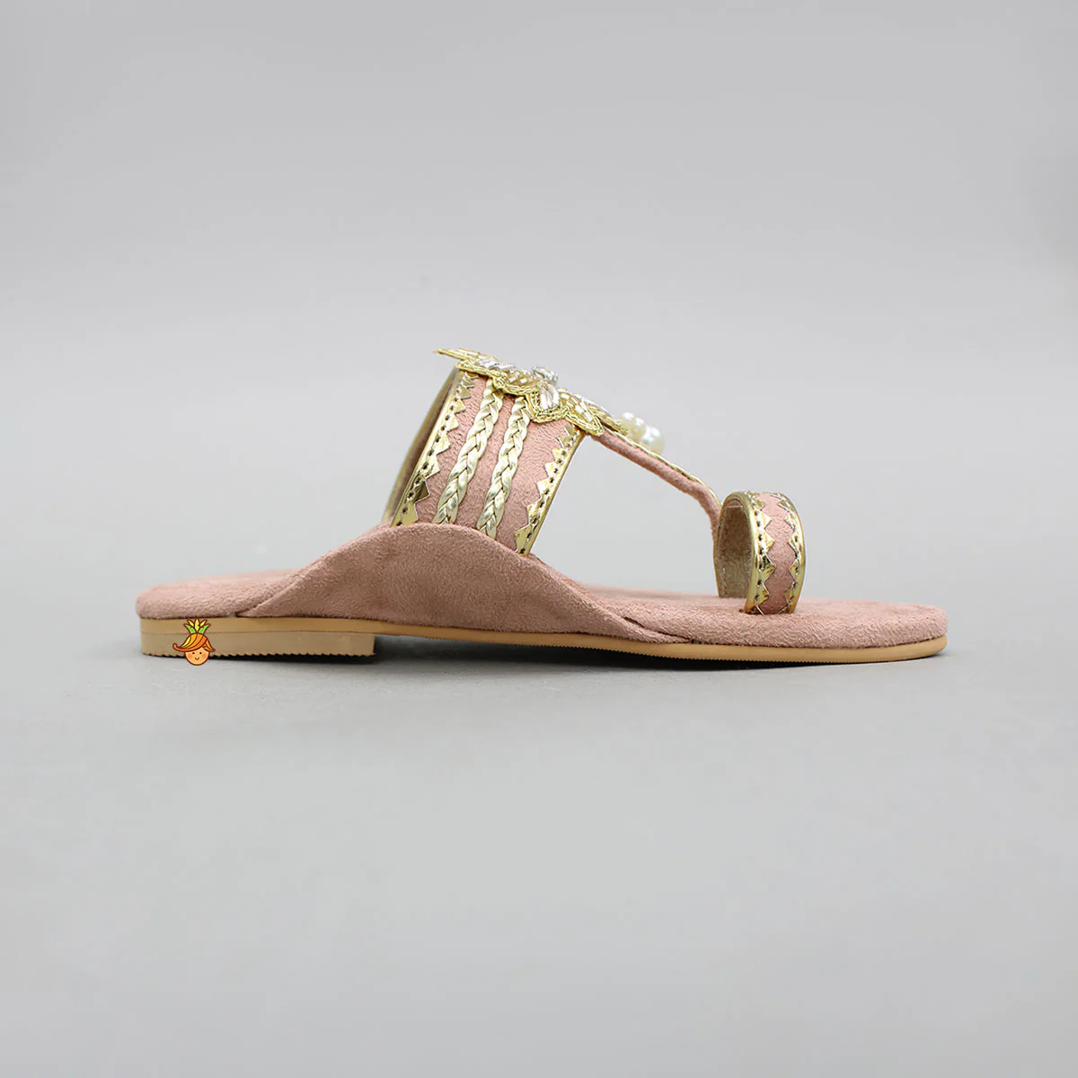 Peach Floral Detailed Embellished Kolhapuri Flats - Image 5