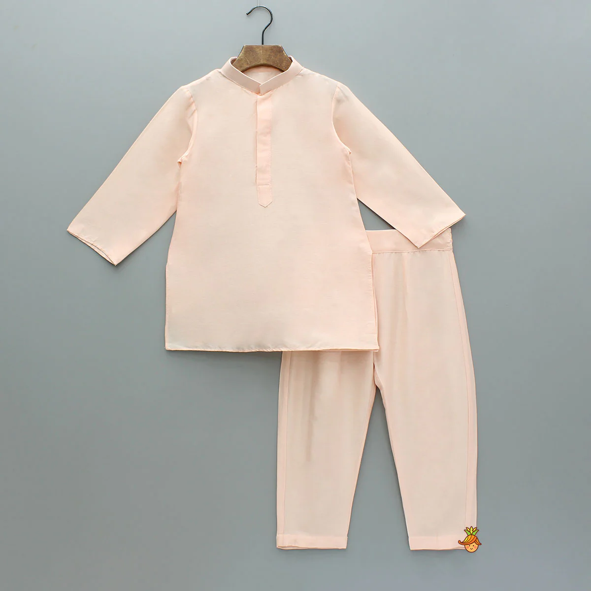 Peach Kurta With Front Printed Jacket And Pyjama - Image 3