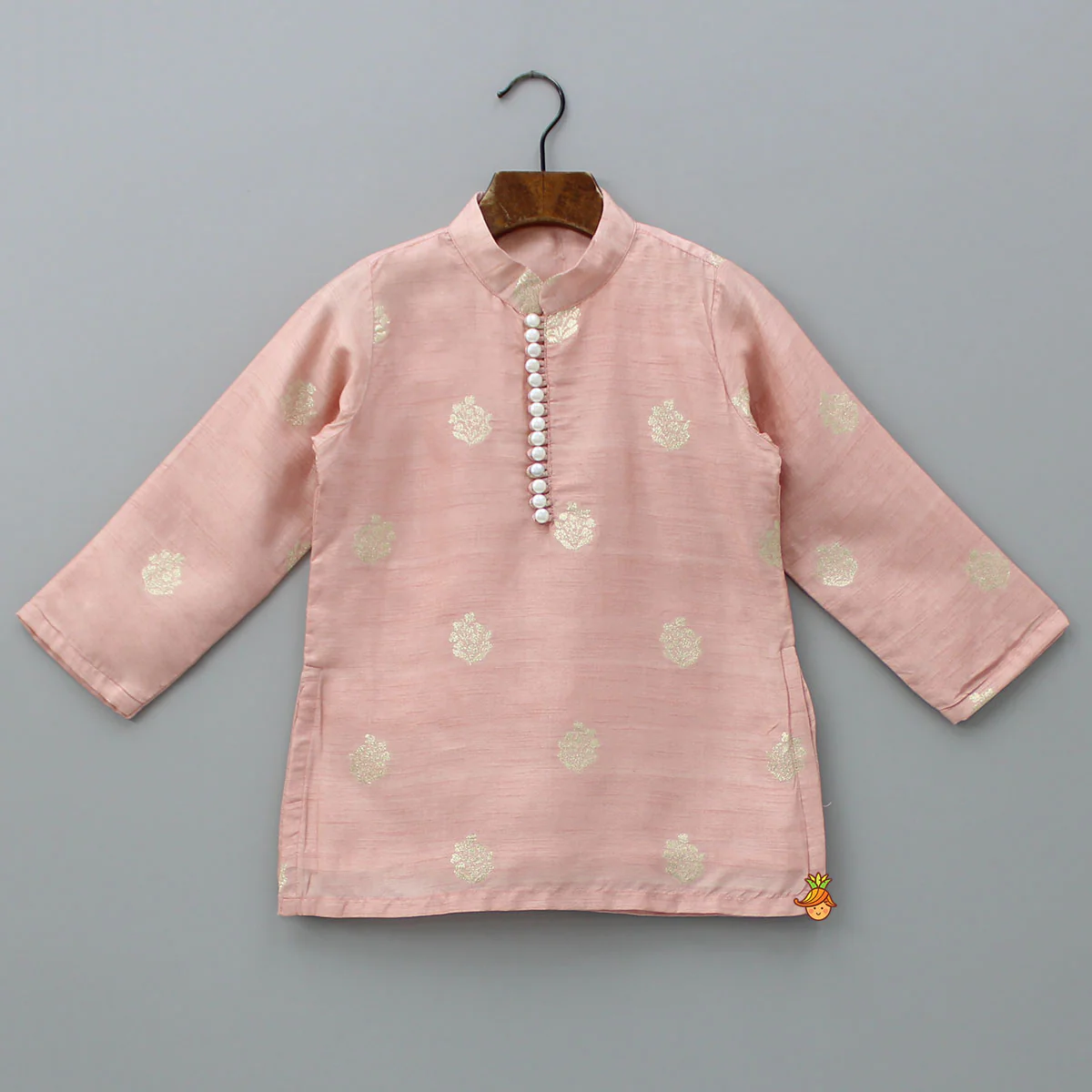 Peach Loop Buttons Detailed Kurta With Pyjama - Image 3