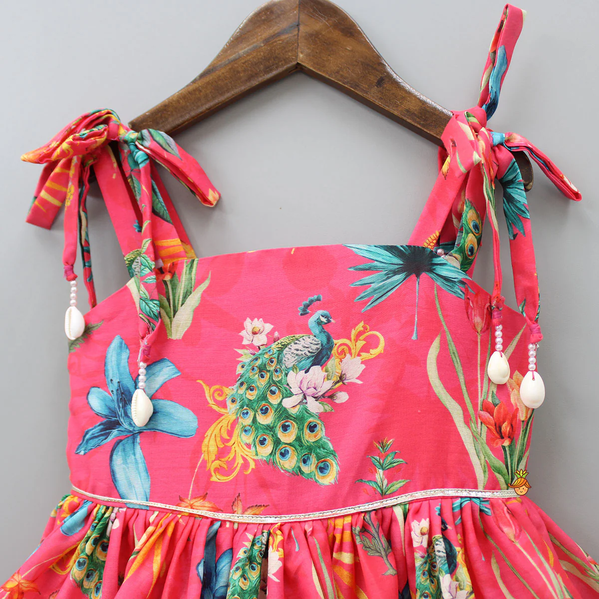 Peacock Printed And Gota Lace Detailed Knee Length Tiered Dress - Image 3