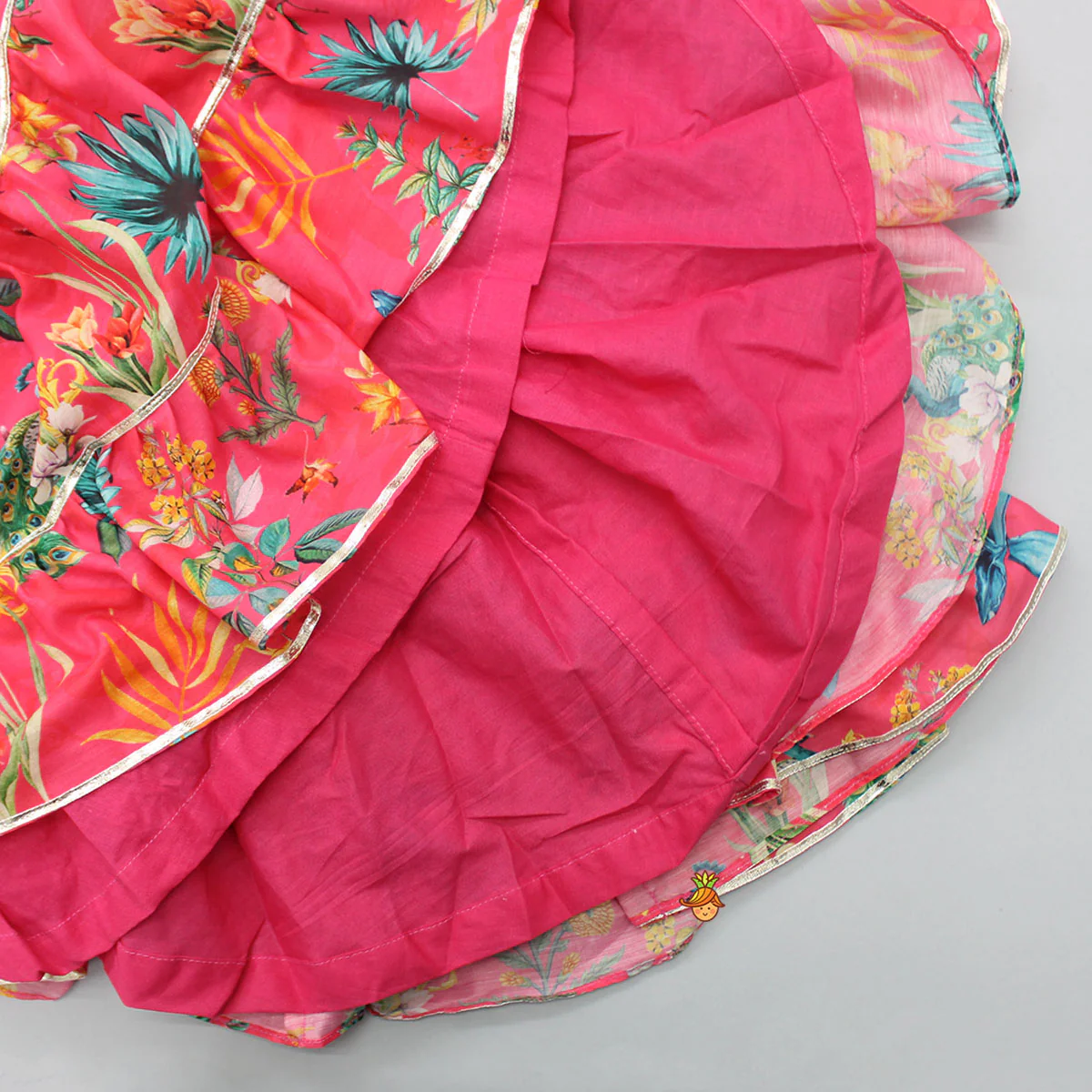 Peacock Printed And Gota Lace Detailed Knee Length Tiered Dress - Image 4