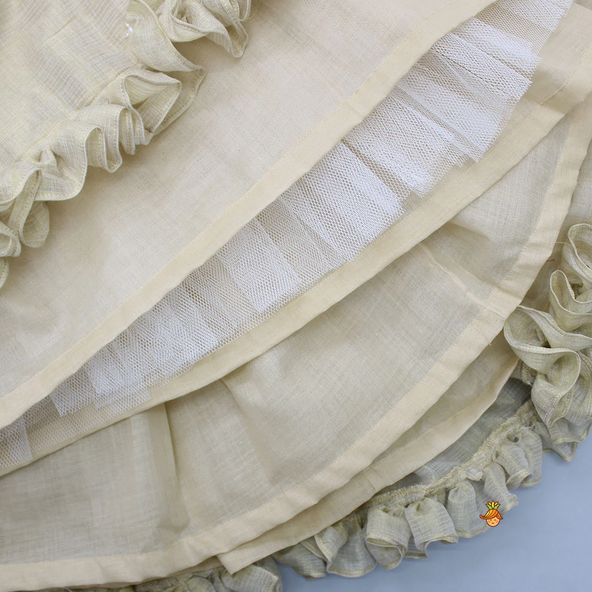 Peter Pan Collar Peach Top And Ruffle Hem Lehenga - Image 6