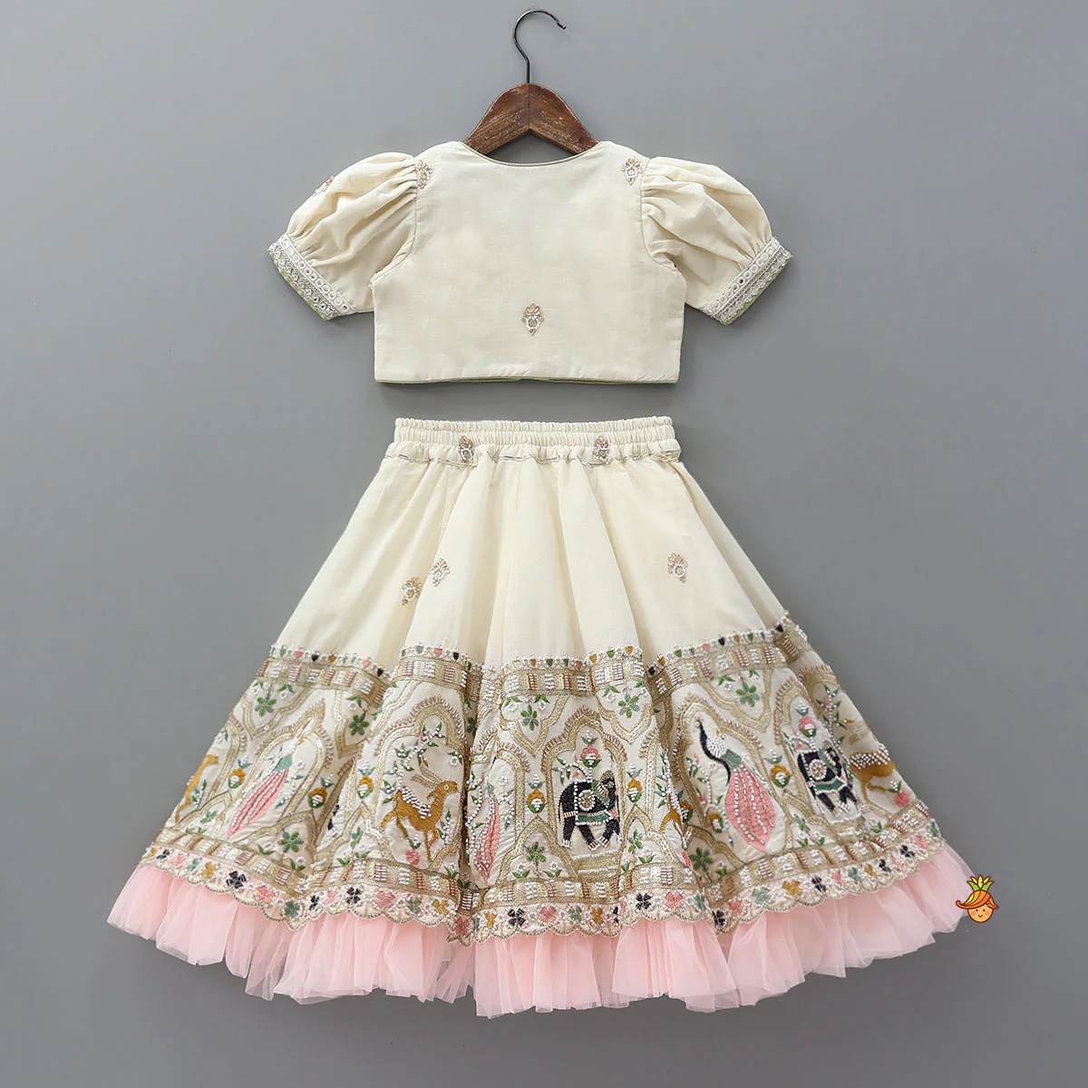 Peter Pan Collar Top And Embroidered Lehenga With Net Dupatta - Image 2