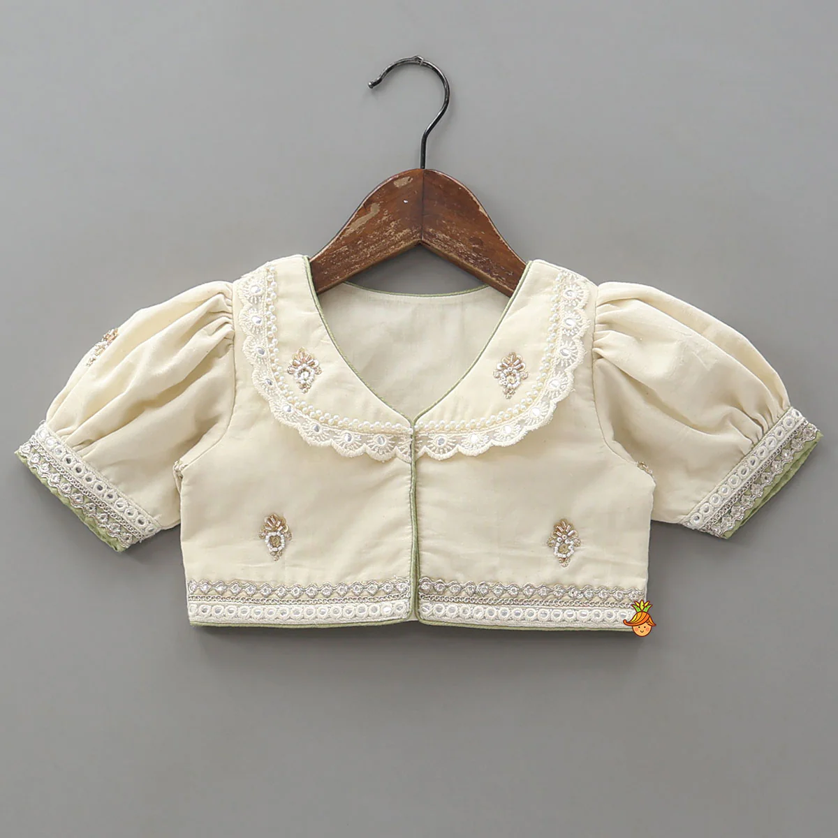 Peter Pan Collar Top And Embroidered Lehenga With Net Dupatta - Image 4