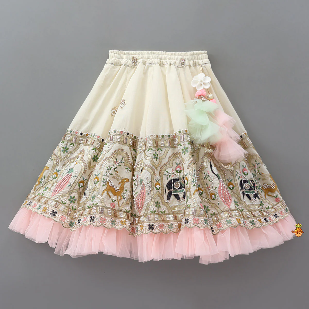 Peter Pan Collar Top And Embroidered Lehenga With Net Dupatta - Image 5