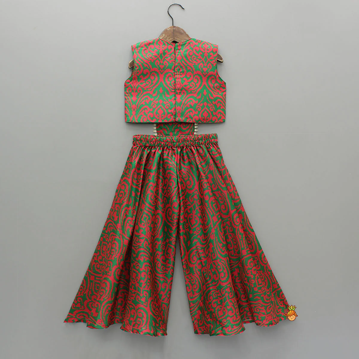Pink And Green Printed Top With Palazzo - Image 2