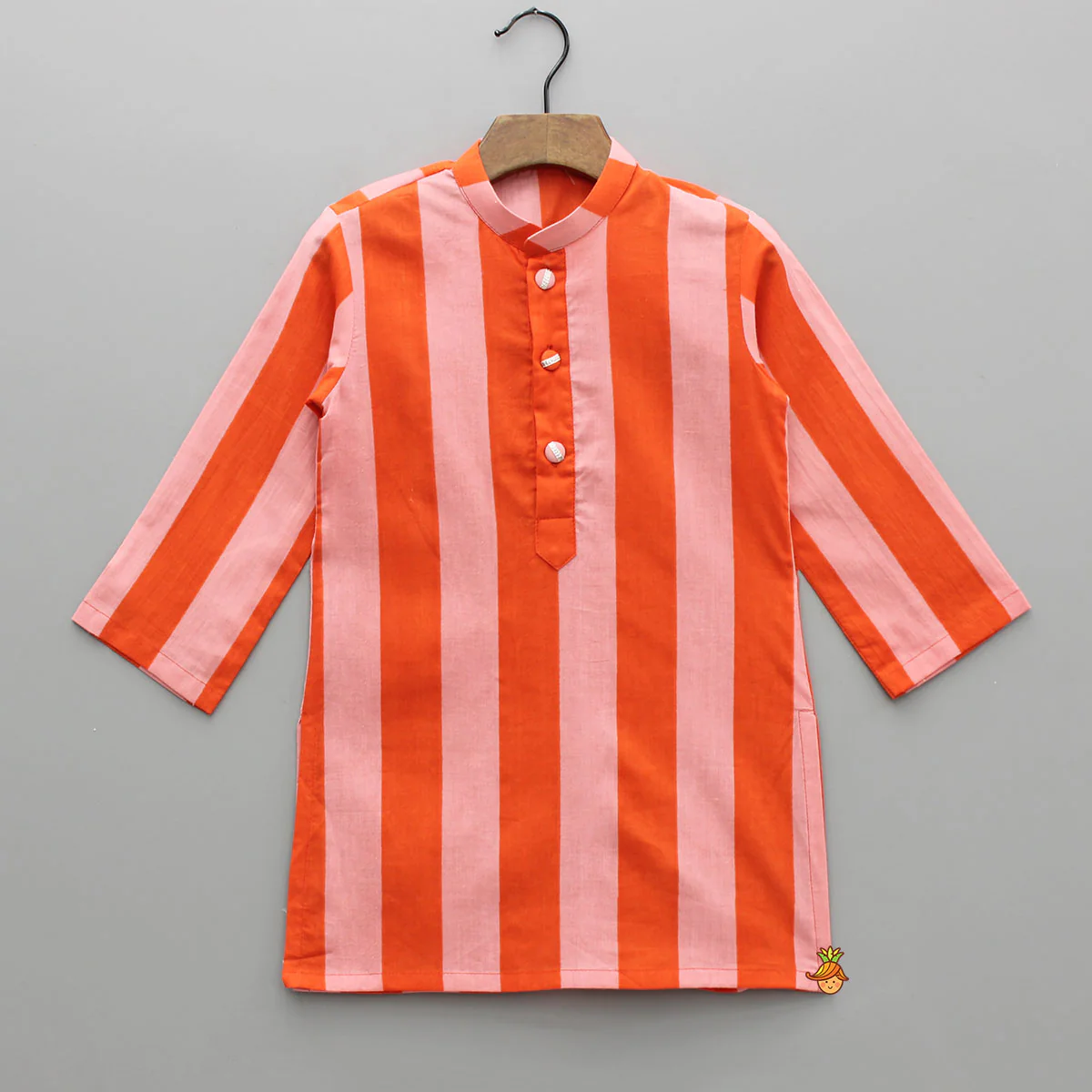 Pink And Orange Striped Kurta With Matching Jacket And Off White Pyjama - Image 4