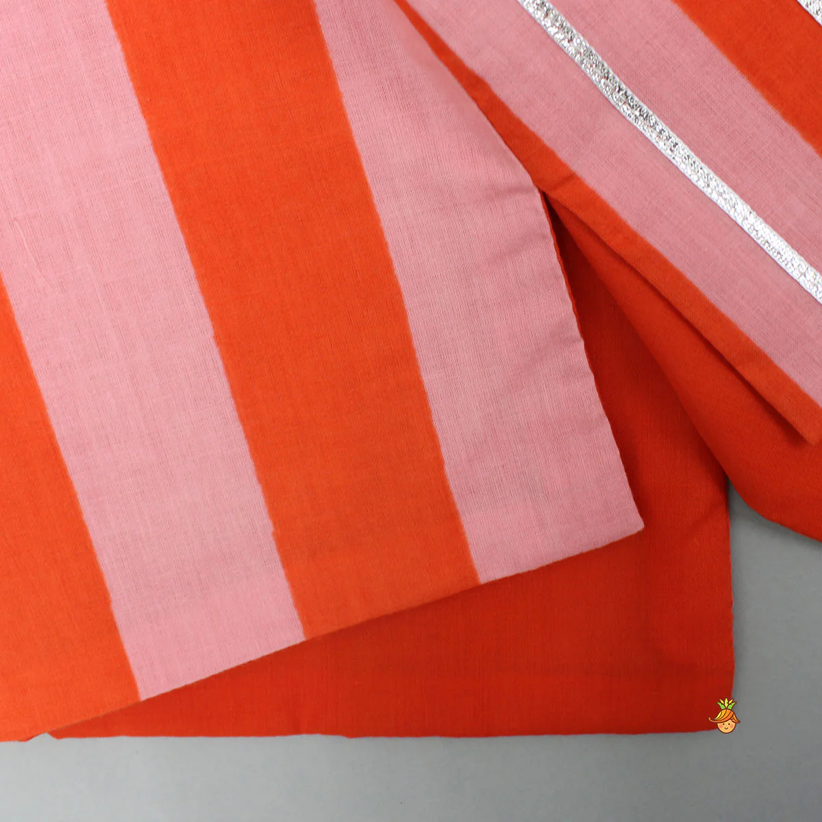 Pink And Orange Striped Kurta With Matching Jacket And Off White Pyjama - Image 8
