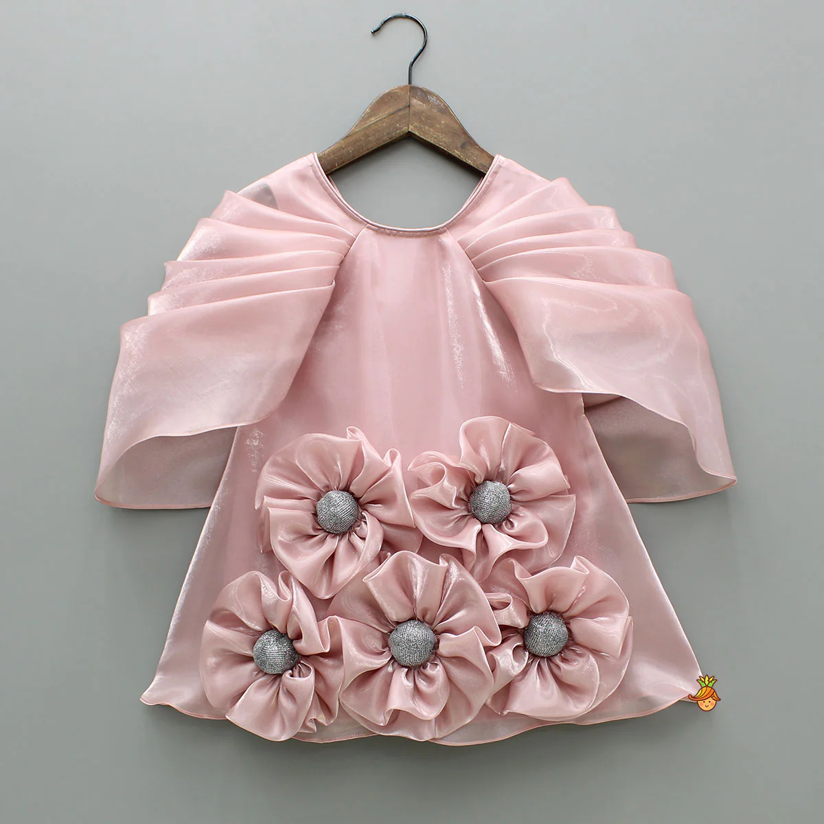 Pink Artificial Flowers Embellished Dress