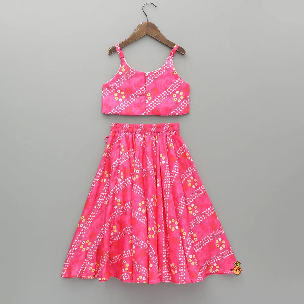 Pink Bandhani Printed Top And Lehenga With Dupatta - Image 2