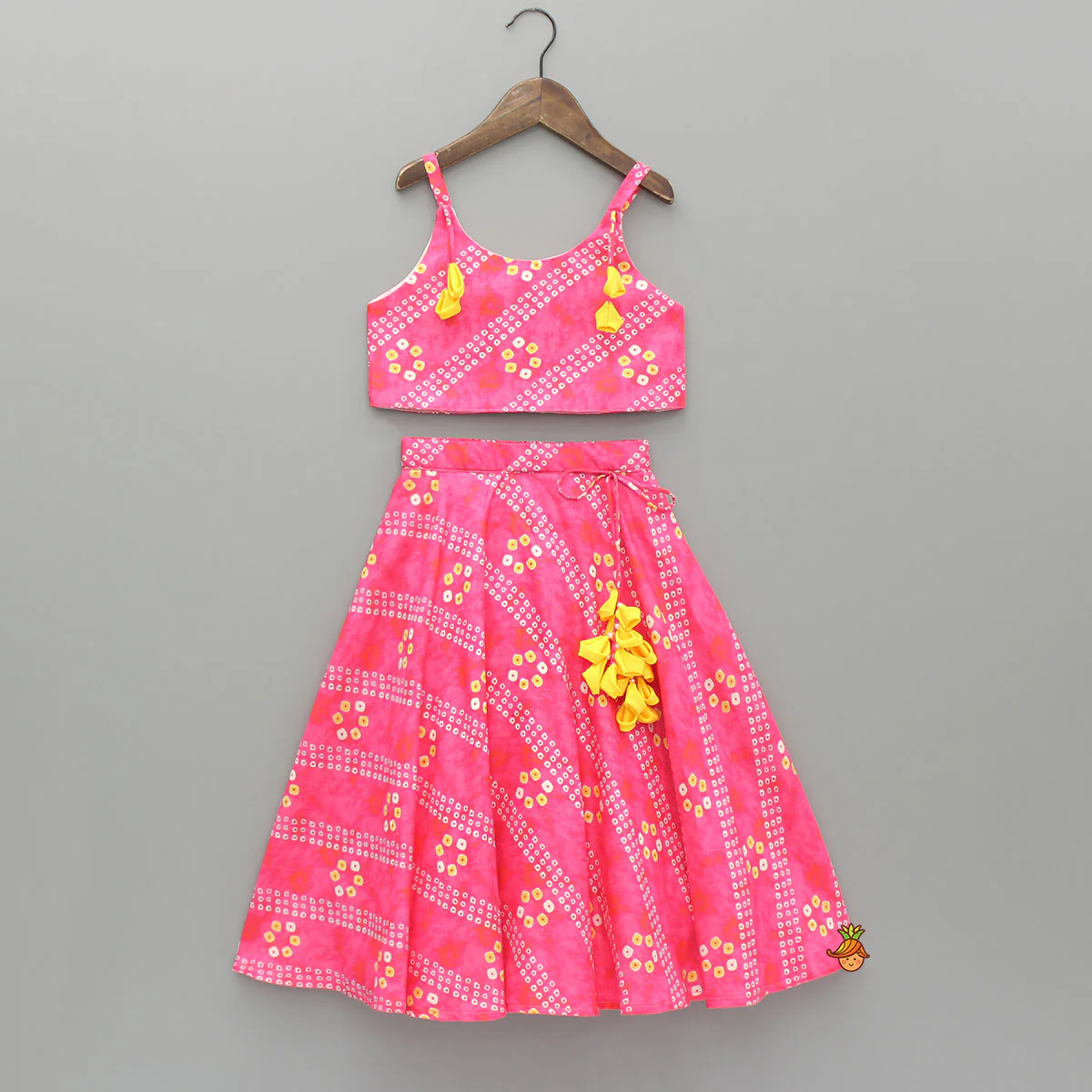 Pink Bandhani Printed Top And Lehenga With Dupatta - Image 3
