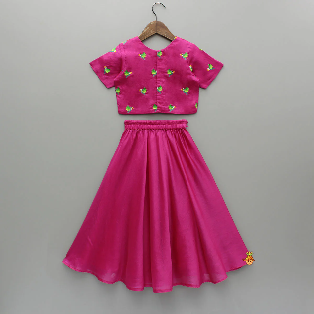 Pink Bird Embroidered Top And Lehenga - Image 2