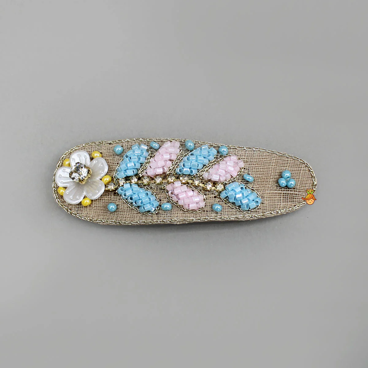 Pink Blue Embroidered Floral Hair Clips - Image 3