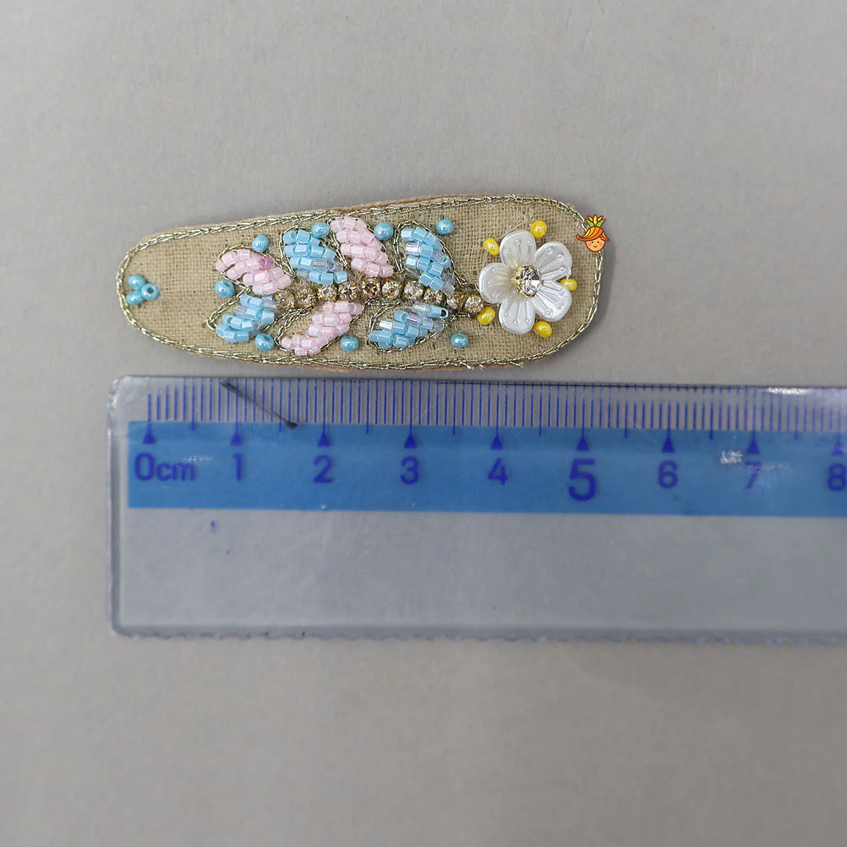 Pink Blue Embroidered Floral Hair Clips - Image 5