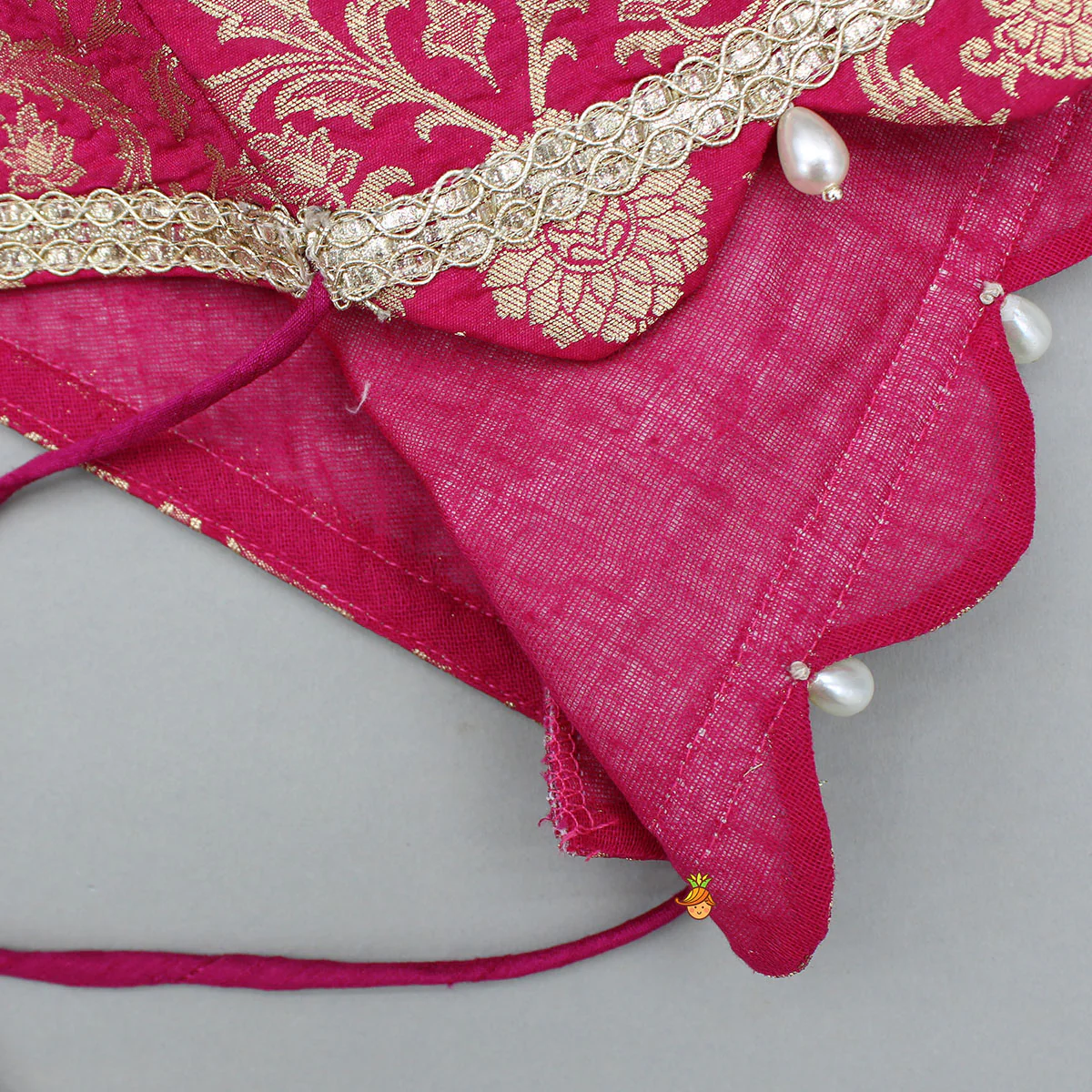 Pink Brocade Top With Off White Lehenga And Dupatta - Image 9