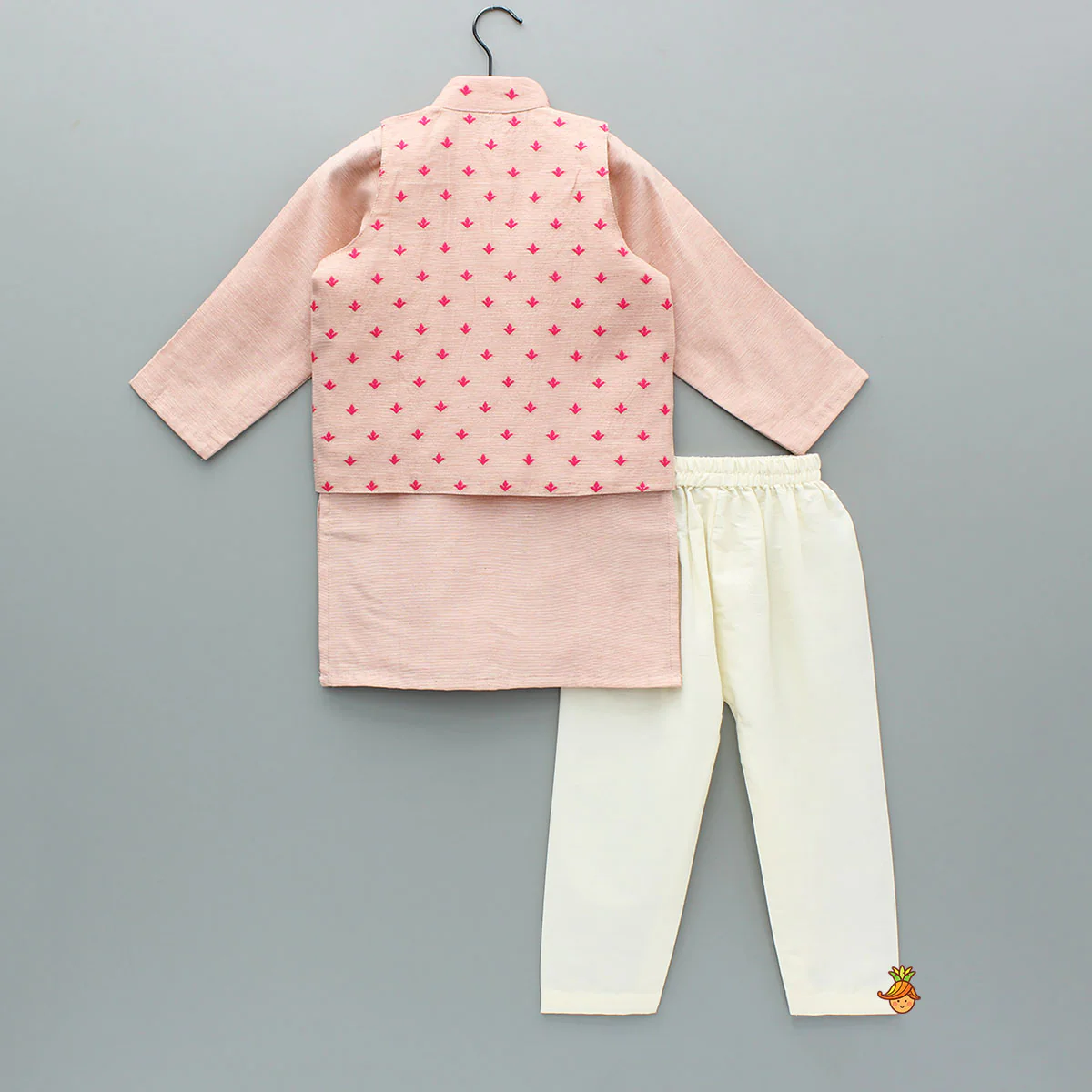 Pink Chanderi Kurta With Stylish Embroidered Jacket And Pyjama - Image 2