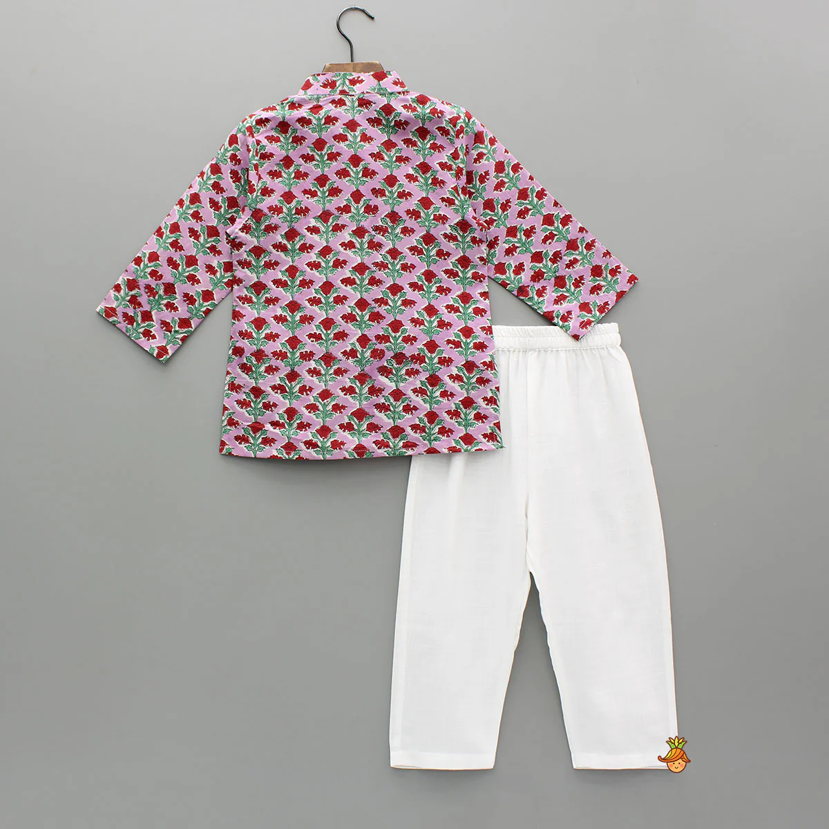 Pink Cotton Floral Kurta With White Pyjama - Image 2