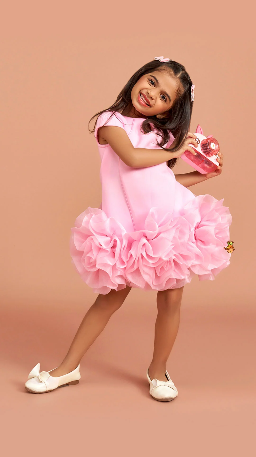 Pink Elegant Embellished Dress With Organza Flower Detail - Image 2