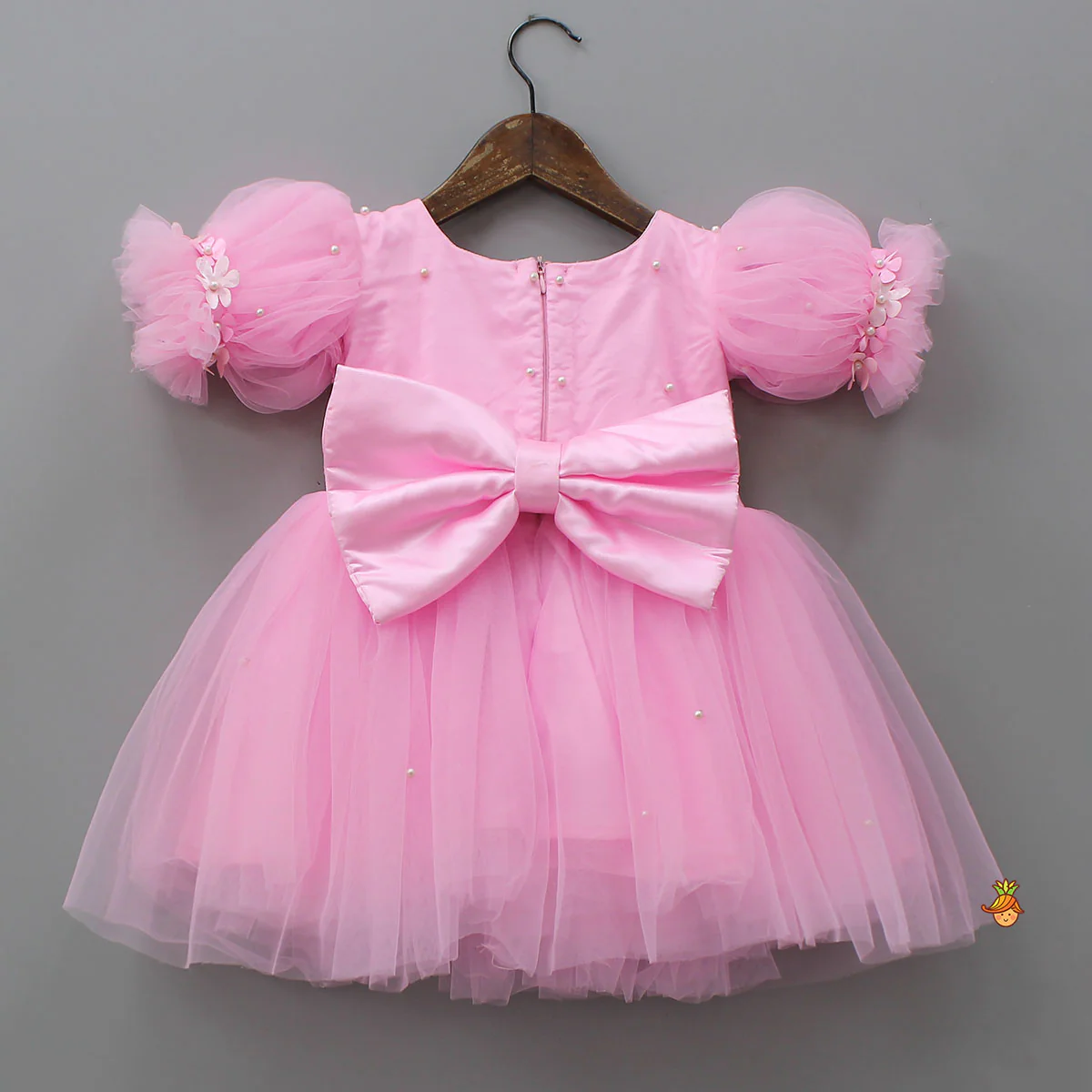 Pink Embellished Dress With Butterfly Wings And Swirled Bow Hairclip - Image 4
