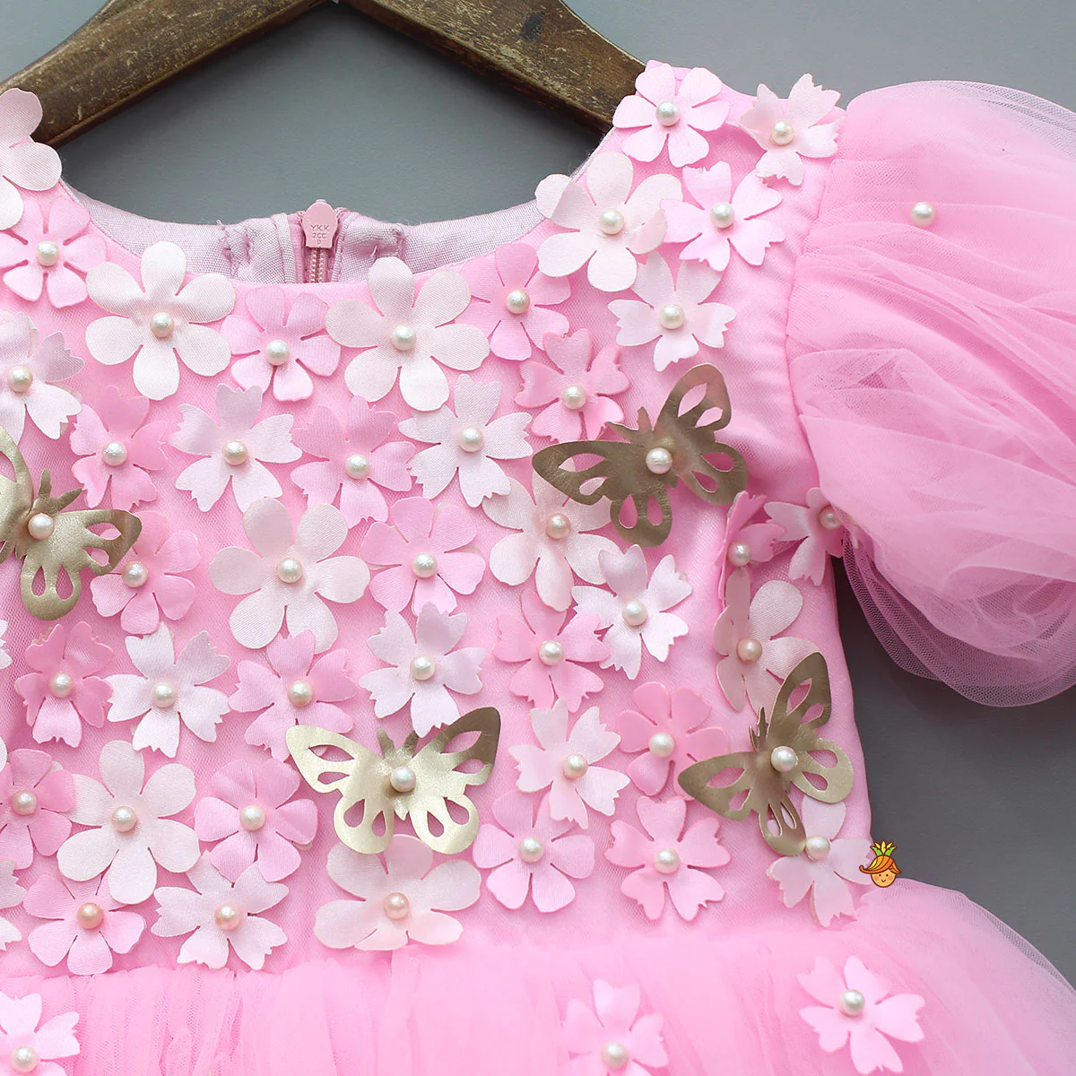 Pink Embellished Dress With Butterfly Wings And Swirled Bow Hairclip - Image 5