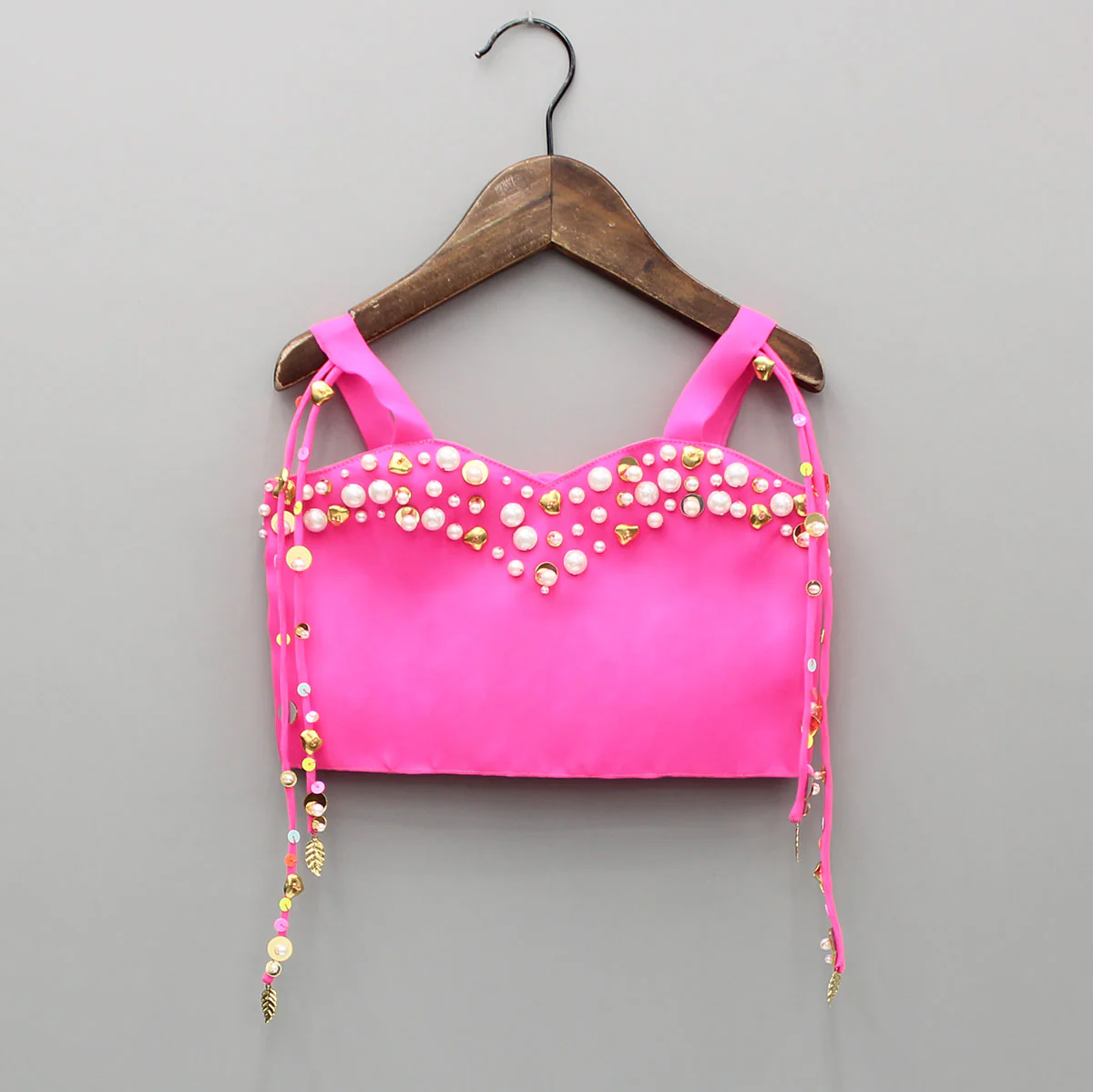 Pink Embellished Strappy Top And Printed Draped Skirt - Image 3