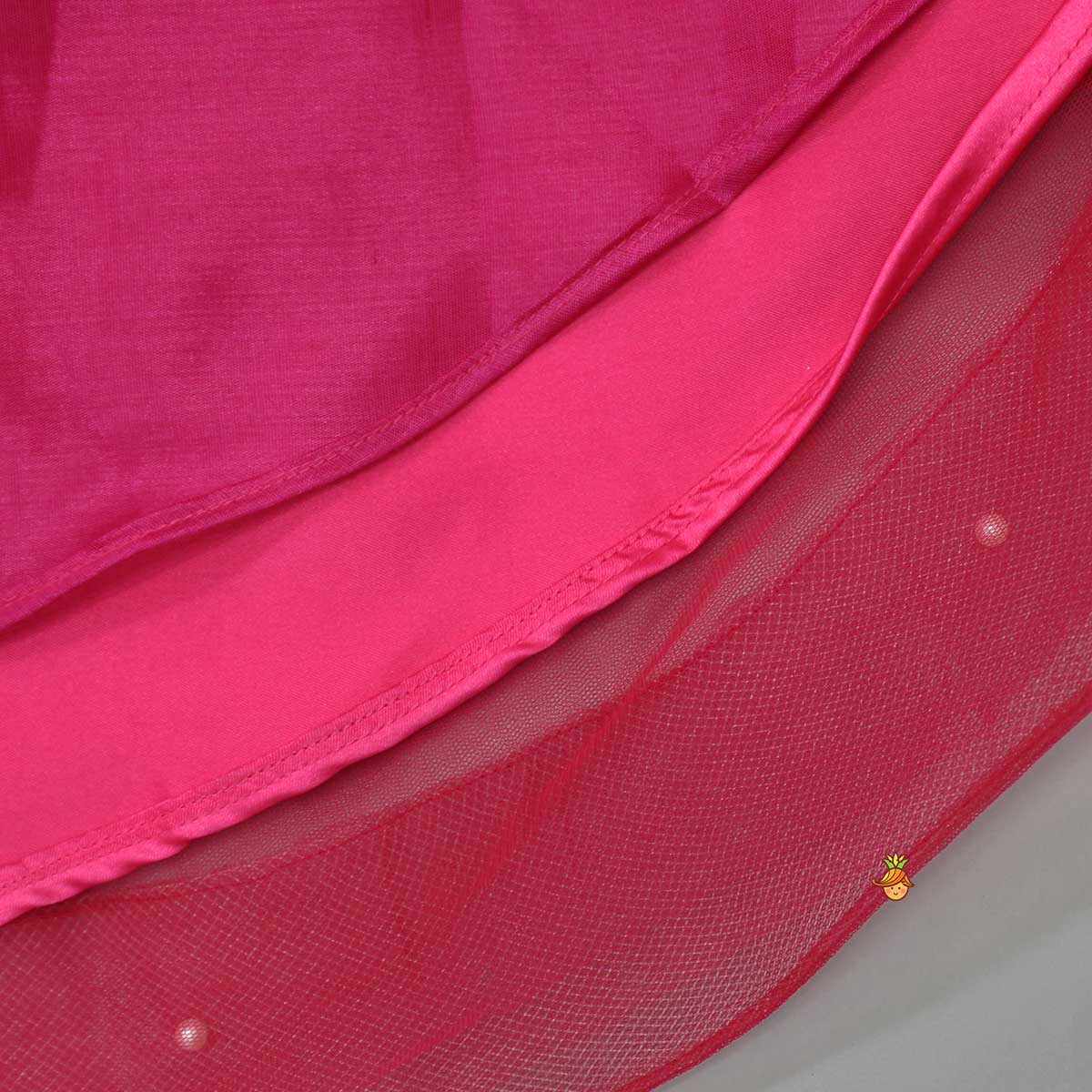 Pink Embroidered Crop Top And Net Layered Lehenga - Image 5