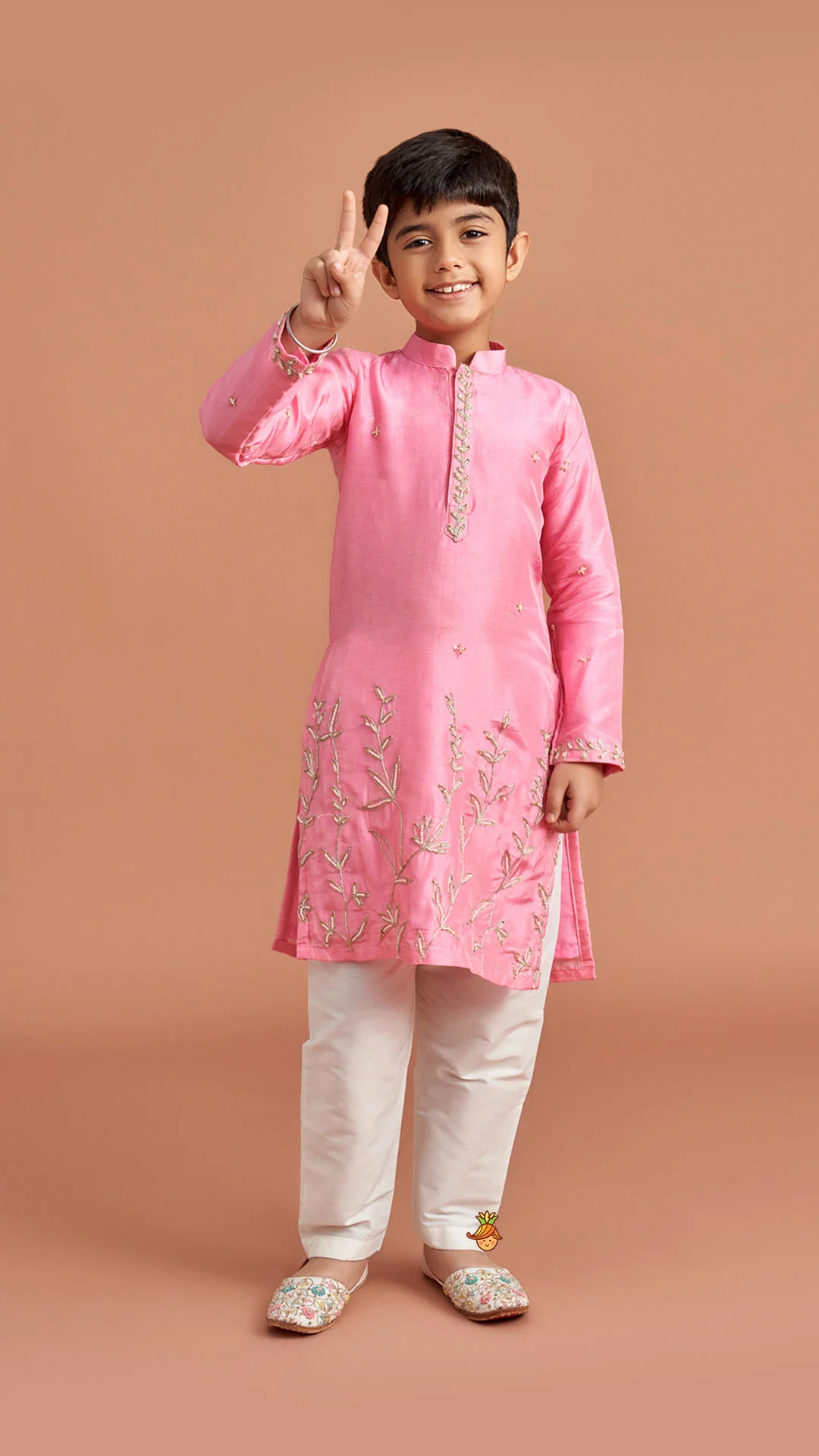 Pink Embroidered Kurta And Pyjama - Image 3