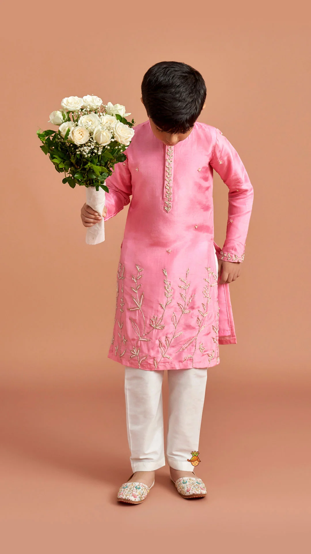 Pink Embroidered Kurta And Pyjama - Image 6