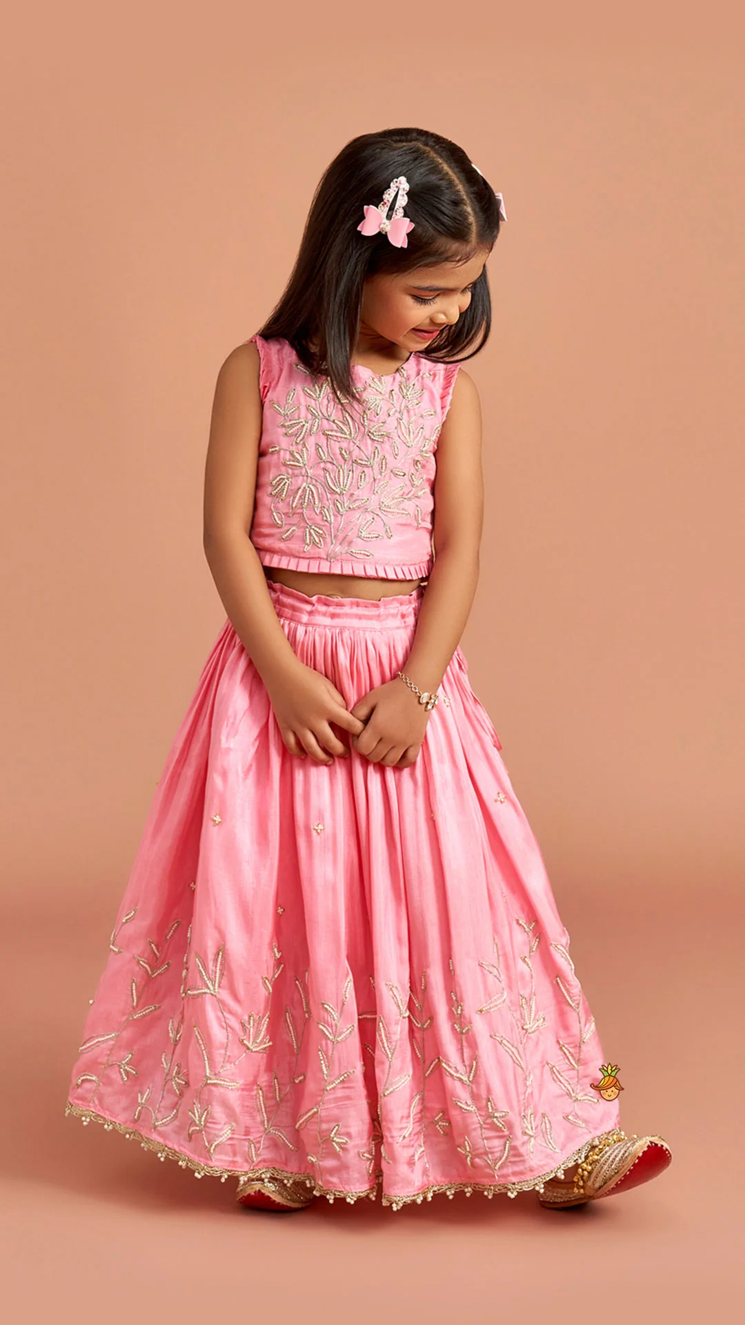 Pink Embroidered Top And Lehenga - Image 2