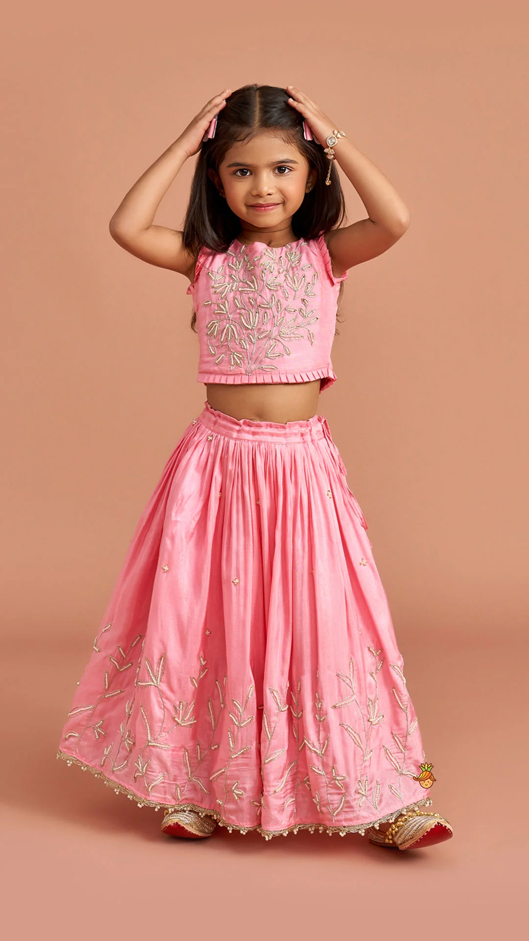 Pink Embroidered Top And Lehenga - Image 3