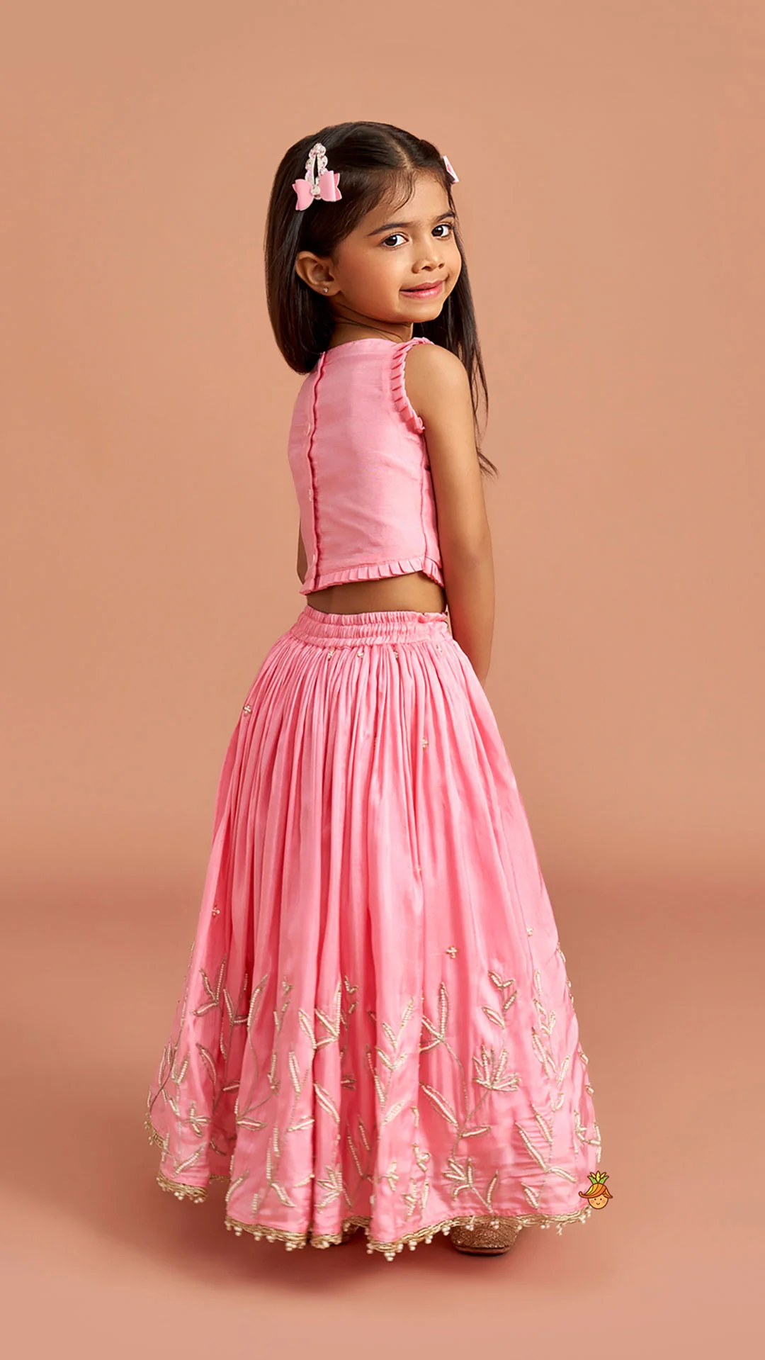 Pink Embroidered Top And Lehenga - Image 5
