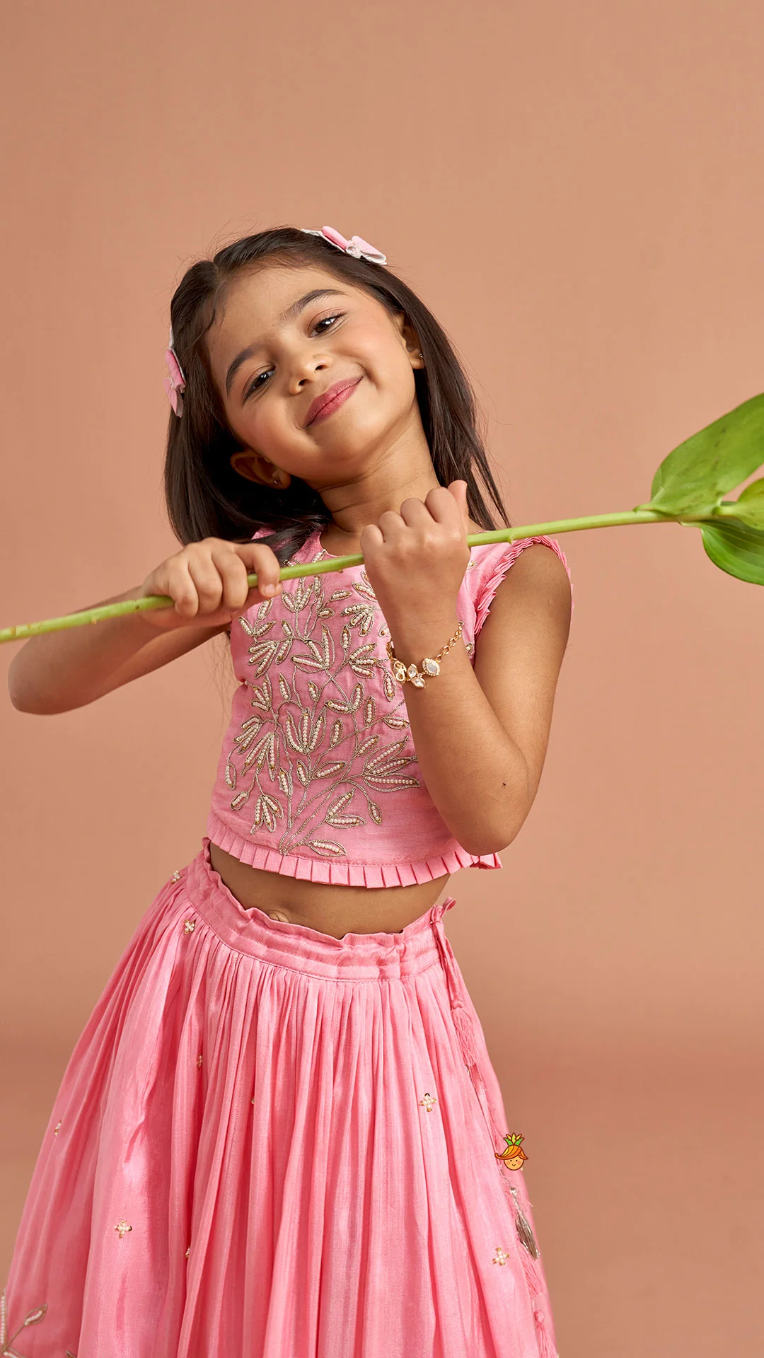 Pink Embroidered Top And Lehenga - Image 6