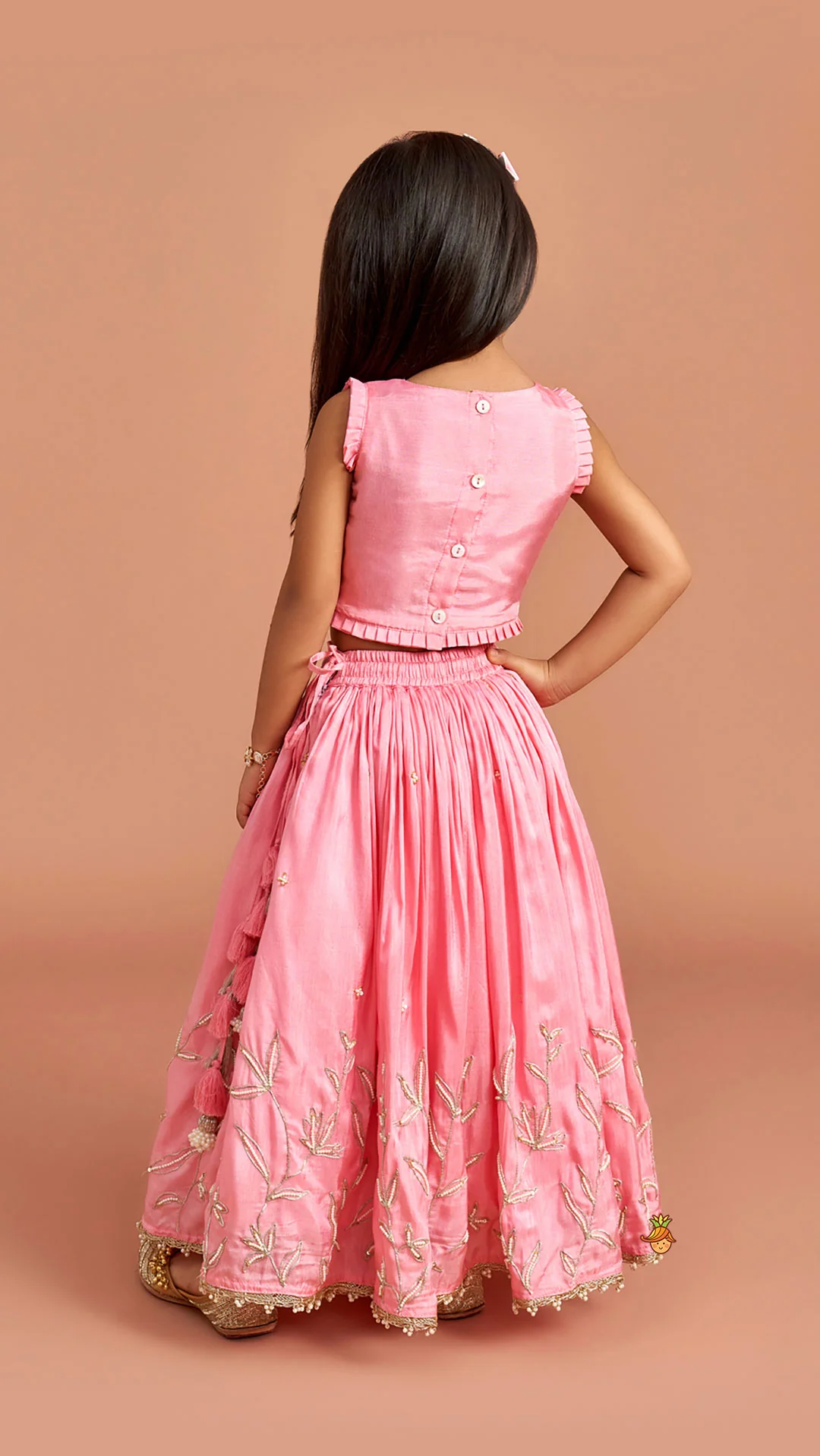 Pink Embroidered Top And Lehenga - Image 7