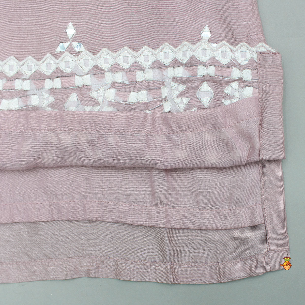 Pink Faux Mirror Embroidered Ruffle Detailed Kurti With Sharara - Image 5