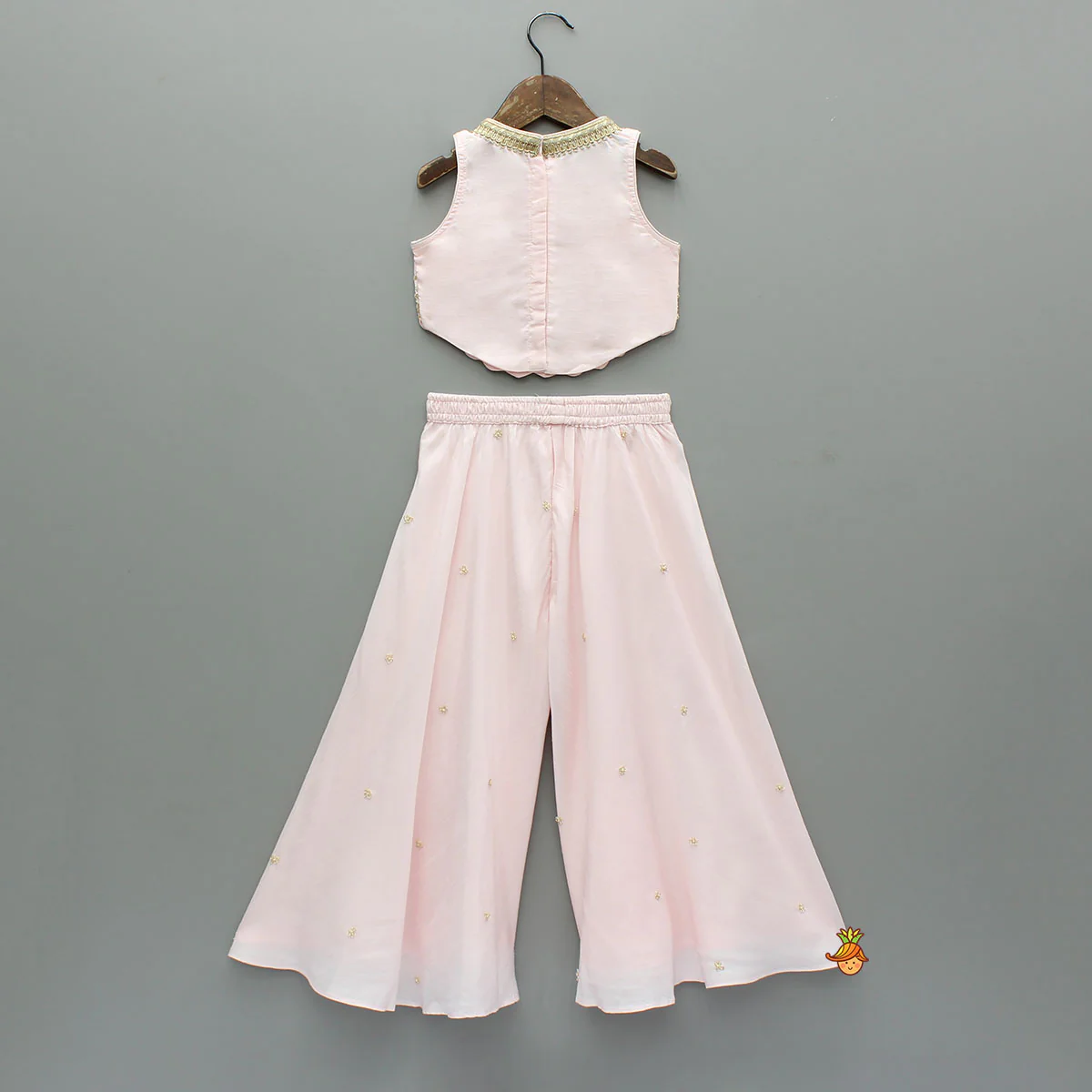 Pink Floral Embroidered Stylish Hem Top With Palazzo And Dupatta - Image 2
