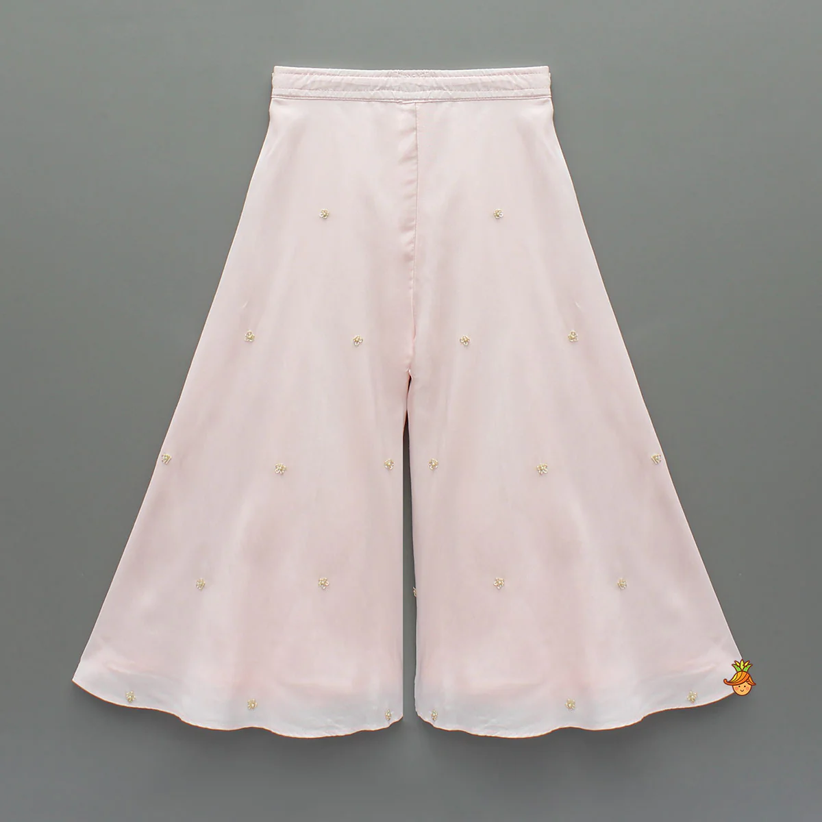 Pink Floral Embroidered Stylish Hem Top With Palazzo And Dupatta - Image 5