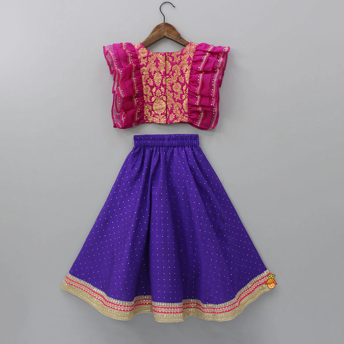 Pink Frilly Brocade Top And Sparkling Lehenga - Image 2