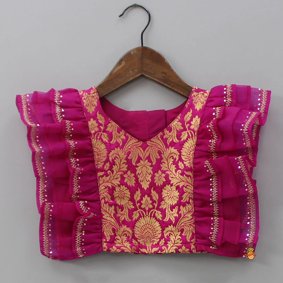 Pink Frilly Brocade Top And Sparkling Lehenga - Image 3